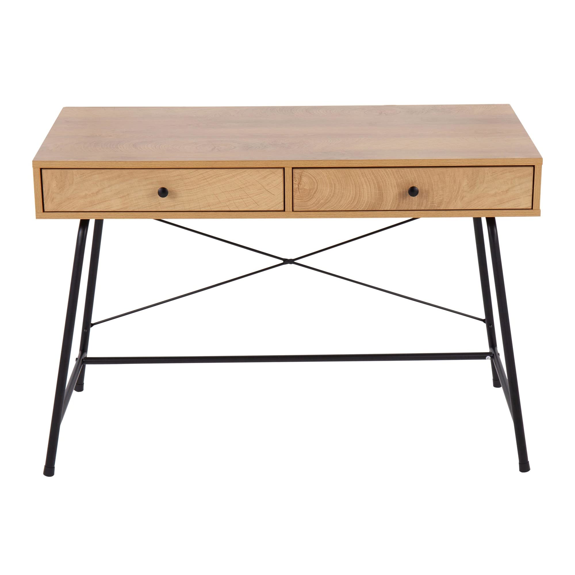 LumiSource Casper Brown Wood Desk - Home Office Desk with Drawers, Small Computer Desk for Bedroom & Gaming, Farmhouse Style Writing Table | Perfect for Remote Work, Online Classes & Small Space Living