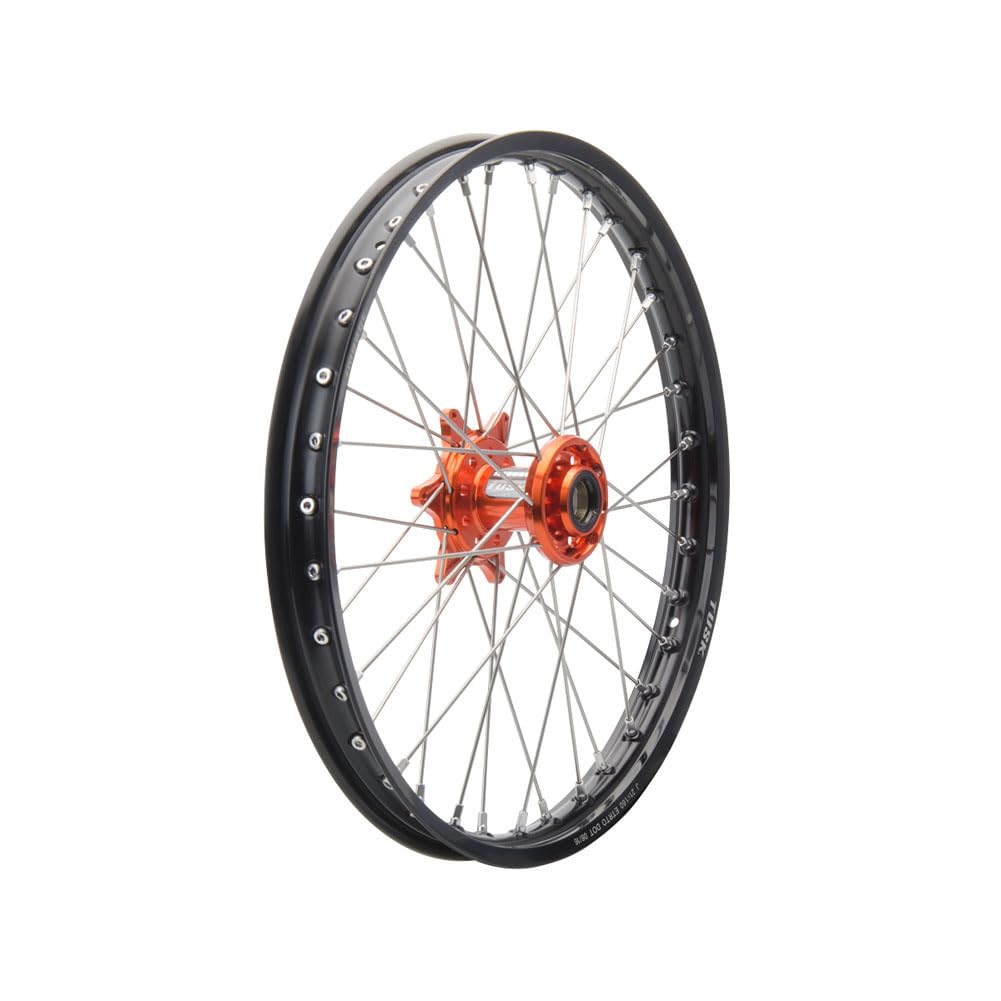 TUSK Impact Complete Front Wheel Package 21x1.60 - Black Rim, Silver Spokes & Orange Hub for GASGAS MC 450F (2021-2025) | Dirt Bike & Off-Road Motorcycle Replacement Wheel for Enhanced Performance