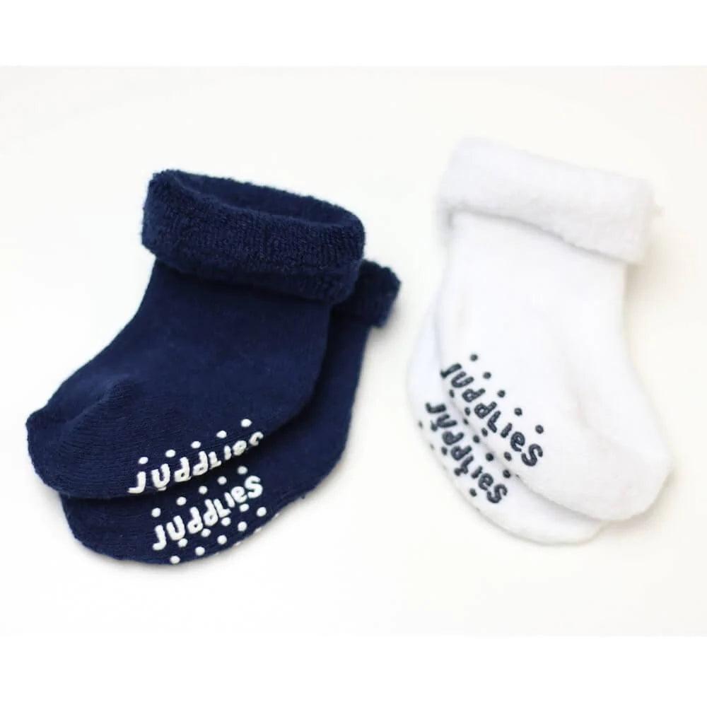 Juddlies Designs 2-Pack Baby Socks for Newborns & Infants - Soft Cotton Non-Slip Socks for Boys & Girls - Perfect for Everyday Wear, Playtime & Photo Shoots