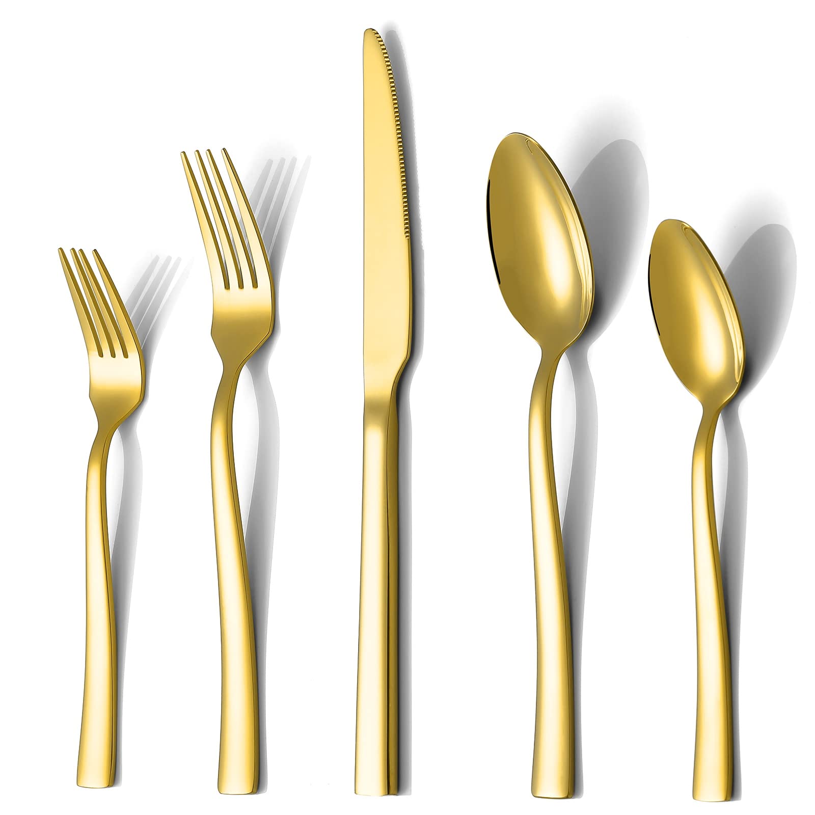 Briout 40-Piece Stainless Steel Flatware Set - Gold Silverware Cutlery for 8, Luxury Square Tableware with Thick Knife Fork Spoon, Mirror Polished - Perfect for Home Kitchen, Restaurant, Wedding & Dinner Parties