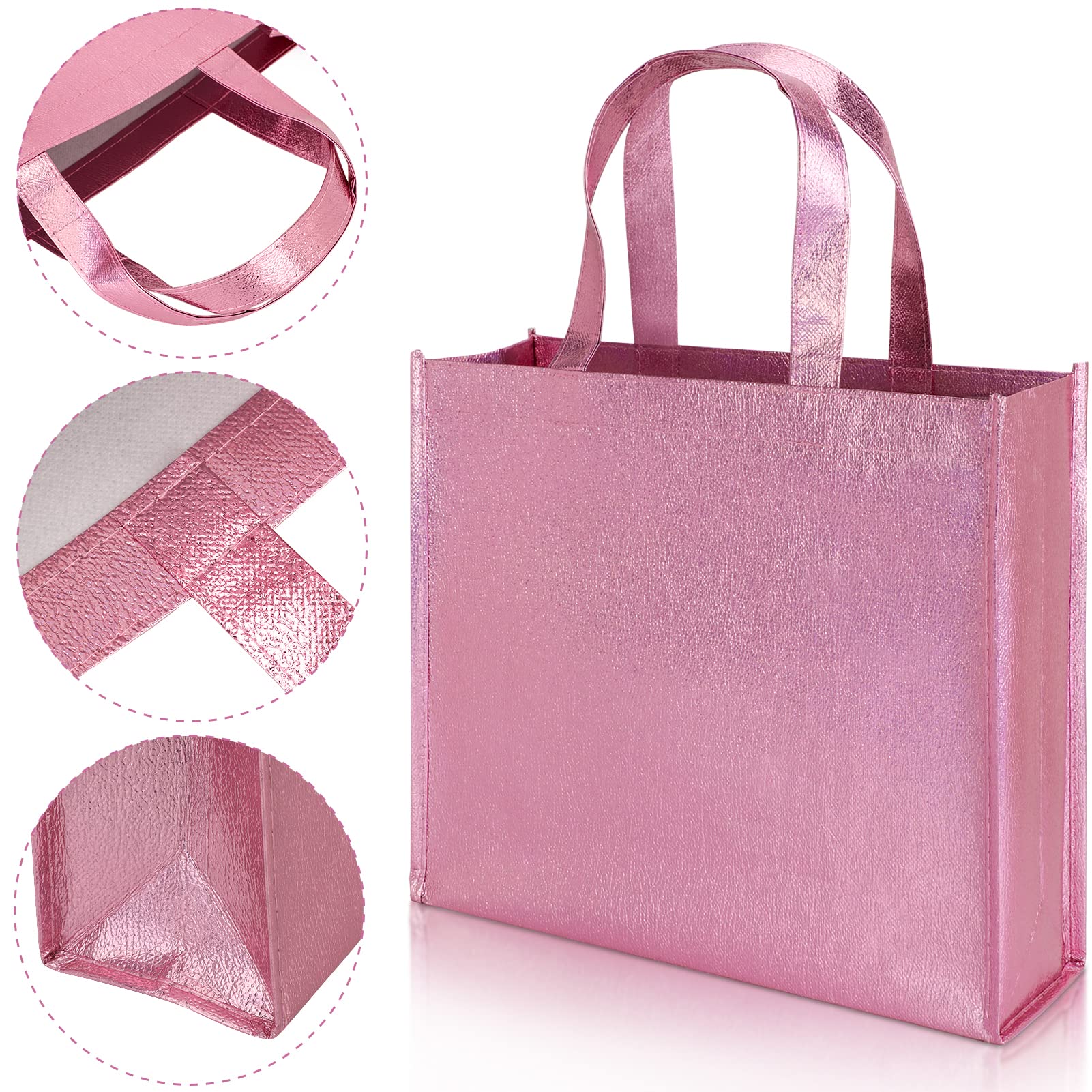 PHOGARY 12 Pack Large Pink Gift Bags with Handles - Premium Non-Woven Fabric Reusable Party Favor Bags for Birthday, Bachelorette, Wedding & Bridal Shower | Perfect for Gift Wrapping, Party Favors & Goodie Bags