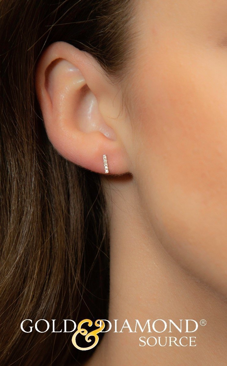 14K Gold 0.06 CTW Diamond Bar Stud Earrings for Women - Minimalist Dainty Jewelry for Everyday Wear & Special Occasions