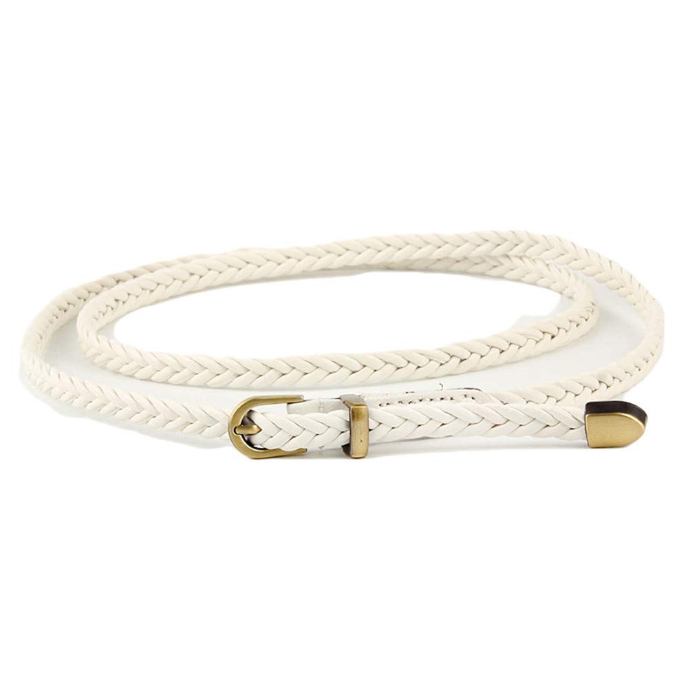 Andongnywell Women's Braided Skinny Belt - Adjustable Woven Waist Belt for Jeans, Dresses & Pants | Stylish Pin Buckle Thin Belt for Casual & Office Outfits | Perfect Waistbands Accessory for Everyday Wear