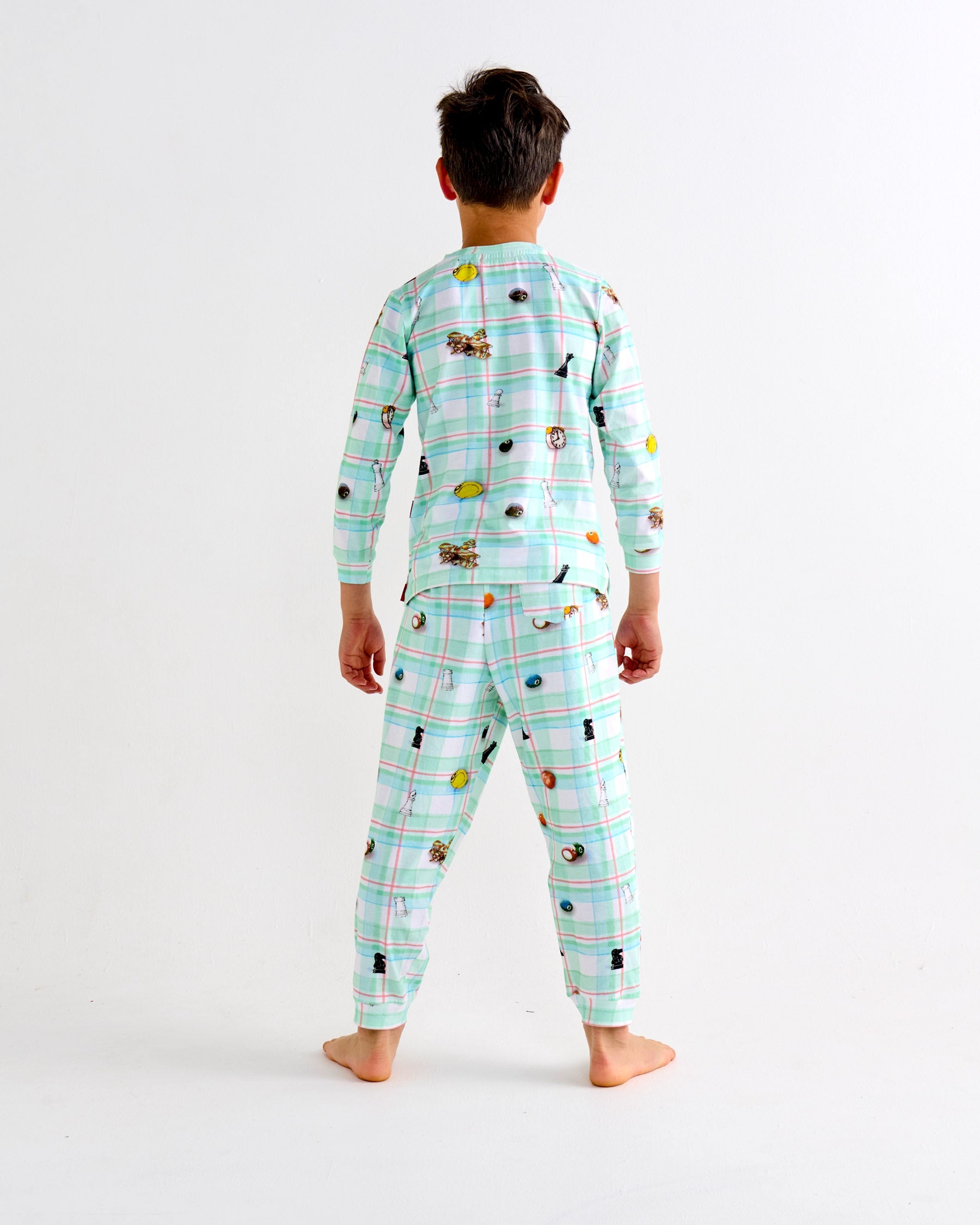 Kip&Co x Eleventh Hour Snookered Tartan Kids Organic Cotton Long Sleeve Top & Pants Pajama Set - Soft & Comfortable Sleepwear for Boys & Girls - Perfect for Bedtime, Lounging & Family Matching Pajamas