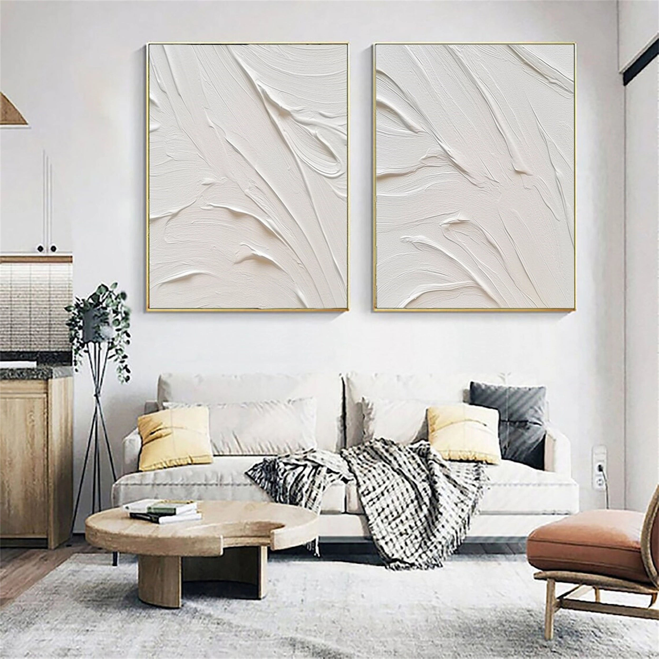 Minimalist Textured Plaster Art Paintings - Set of 2 Custom Wall Decor #MM130 | Perfect for Living Room, Bedroom & Office Decor