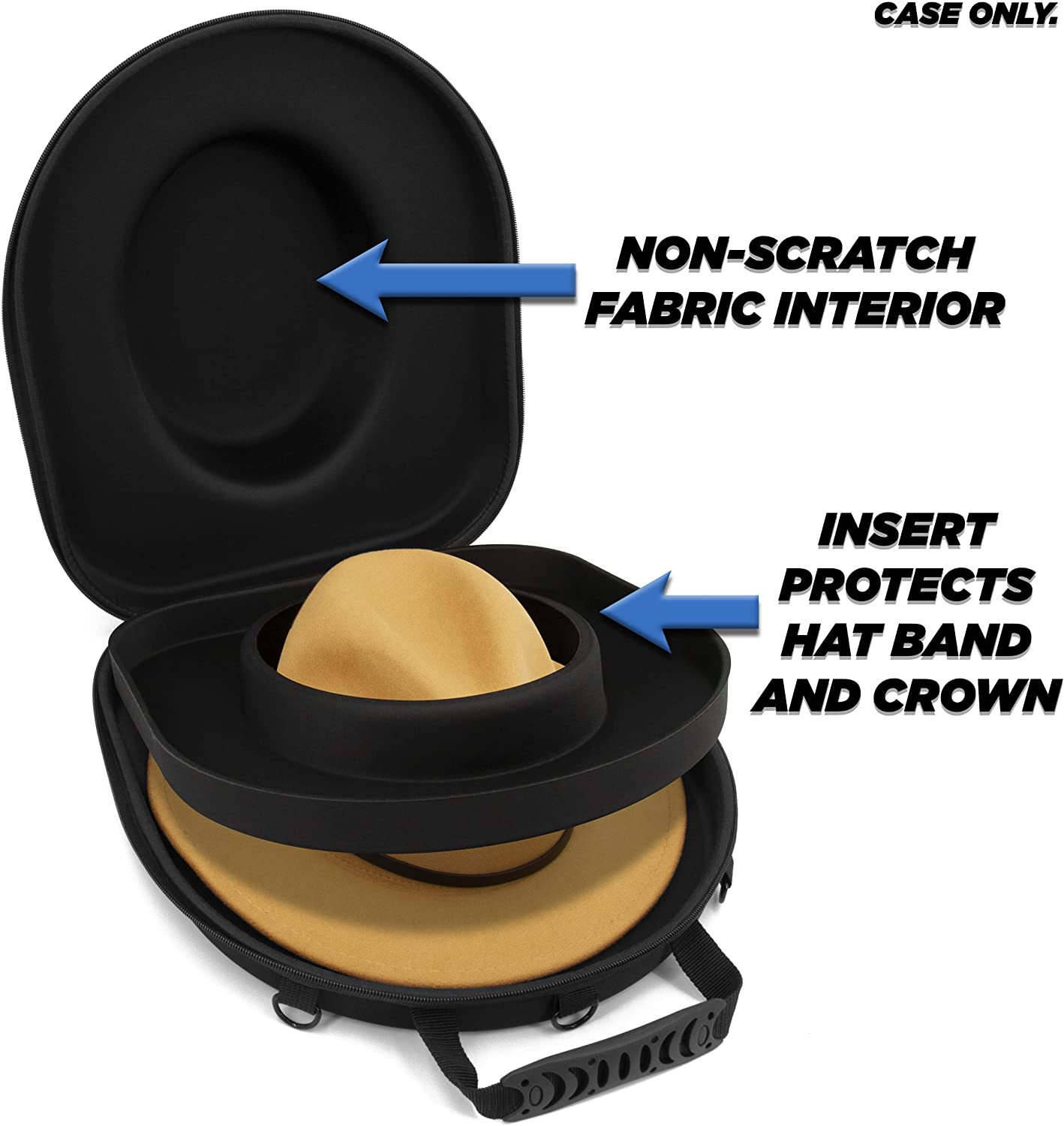 CASEMATIX Hard Shell Travel Hat Case for Fedora, Panama, Bowler Hats - Adjustable Carry Strap, Luggage Strap & ID Card Slot - Perfect for Air Travel, Storage & Hat Protection