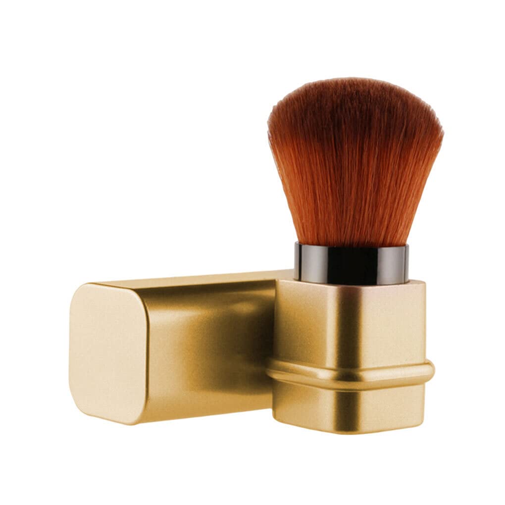 Kawehiop Portable Retractable Makeup Brush Set - Travel-Friendly Foundation, Powder & Highlighter Brushes for Women (Gold) | Perfect for On-the-Go Touch Ups & Professional Makeup Application