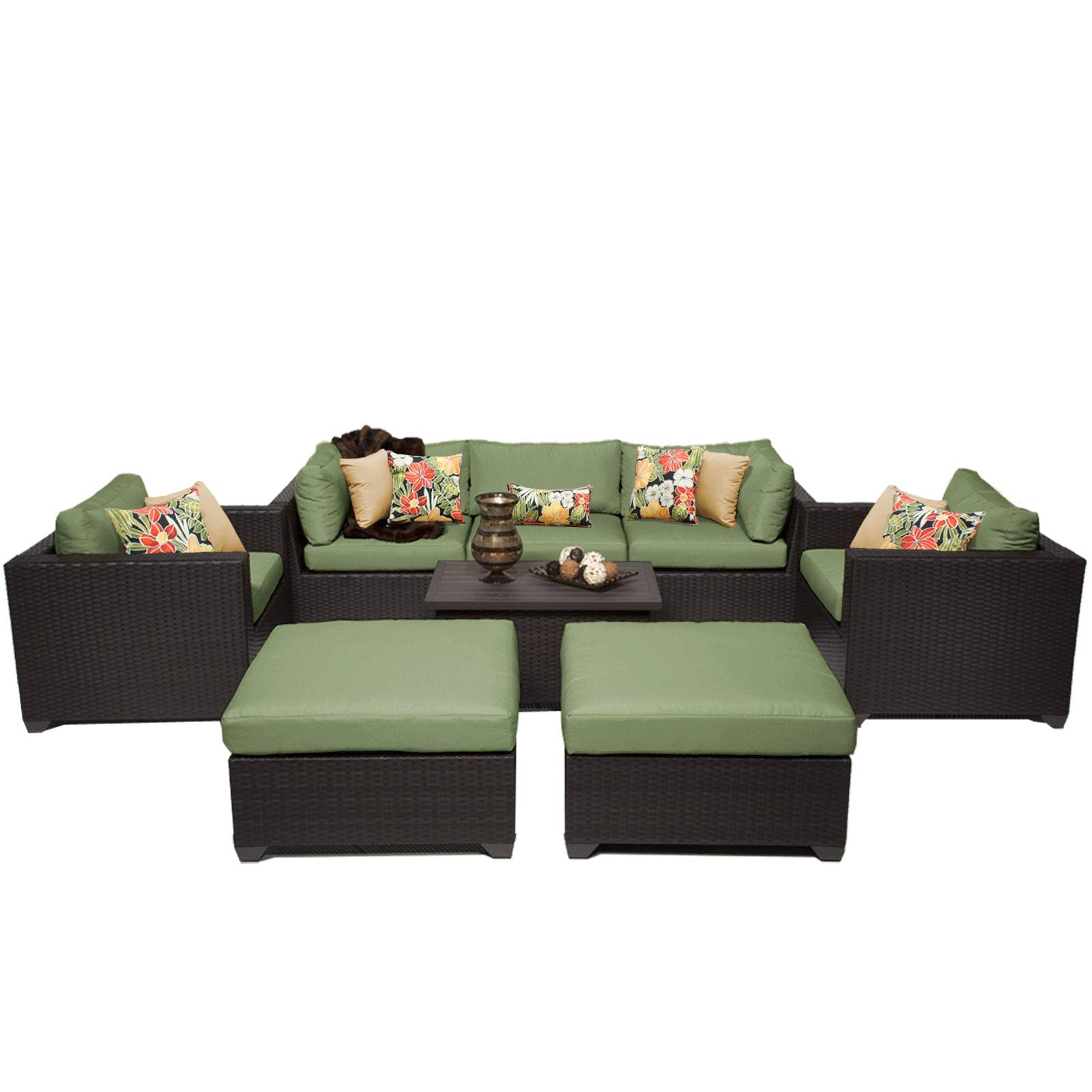 TK Classics 8-Piece Belle Outdoor Wicker Patio Furniture Set in Cilantro Green - Perfect for Garden, Poolside, and Backyard Relaxation
