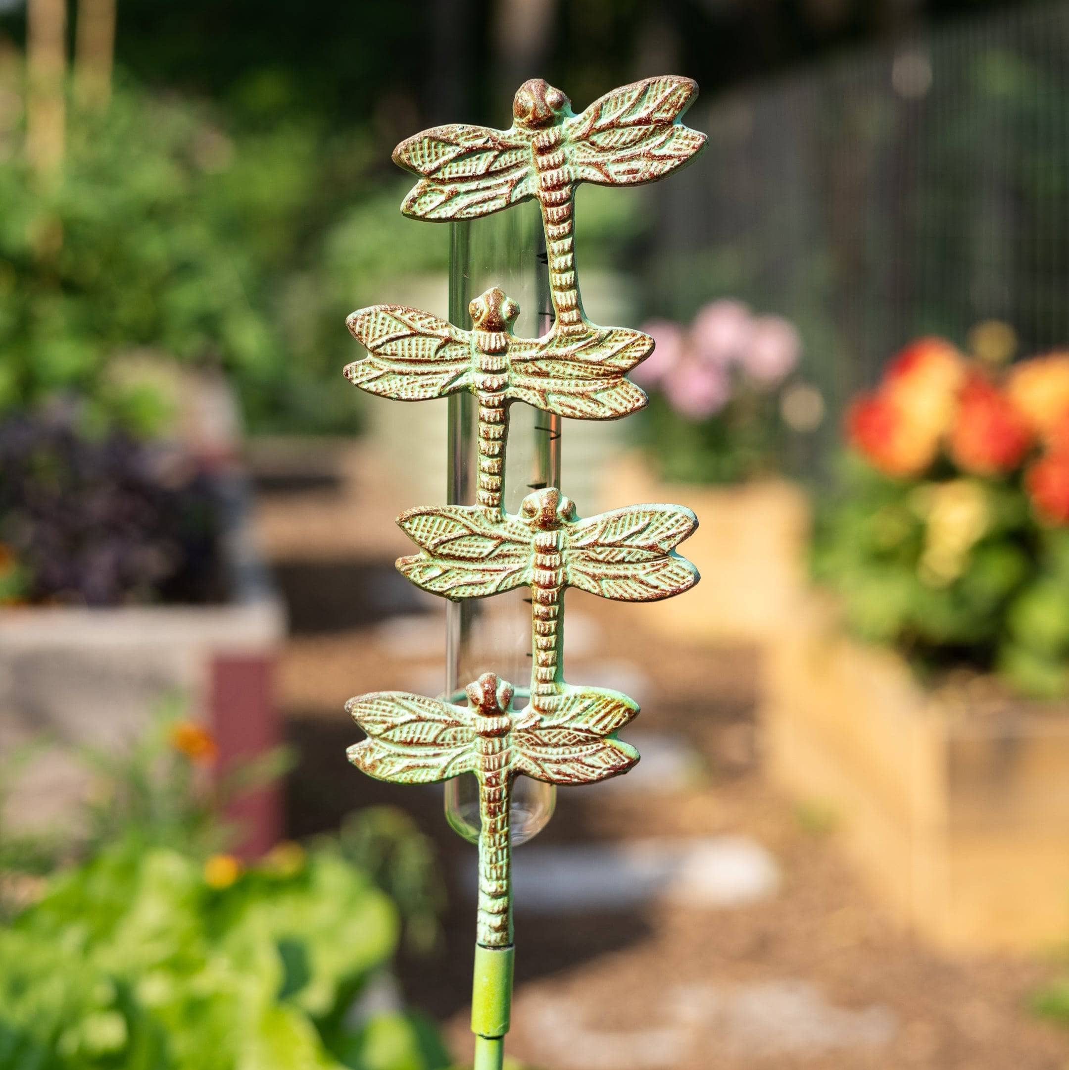 Cast Brass Dragonfly Rain Gauge - Elegant Outdoor Garden Decor for Measuring Rainfall - Perfect for Weather Enthusiasts & Garden Lovers