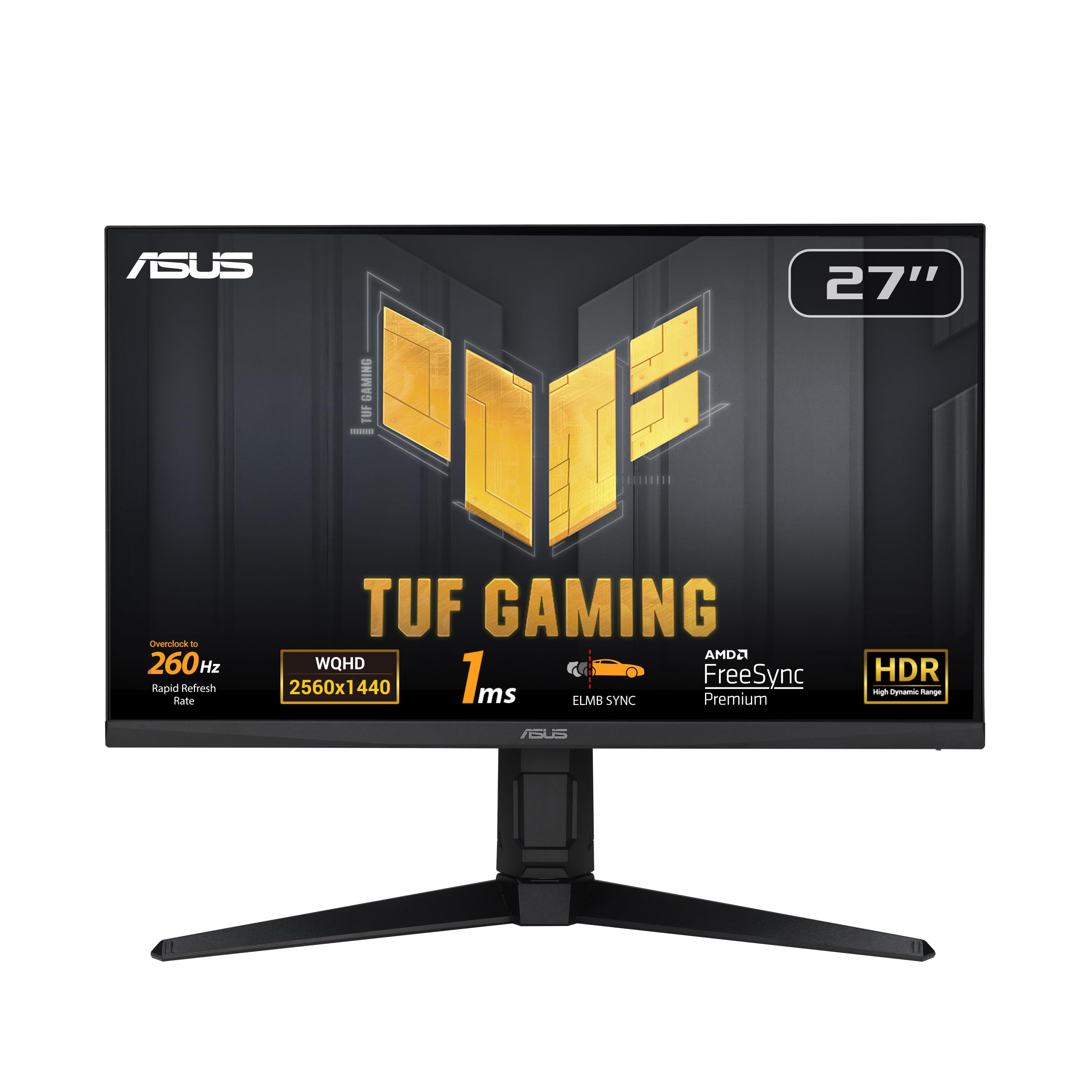 ASUS TUF Gaming VG27AQML1A 27 Inch WQHD Gaming Monitor - 260Hz Refresh Rate, 1ms GtG, G-Sync & FreeSync Compatible, Adaptive Sync, ELMB, DisplayHDR 400, Fast-IPS Panel, 2560x1440 Resolution - Perfect for Esports, FPS & Competitive Gaming with Ergonomic Stand & Built-in Speakers