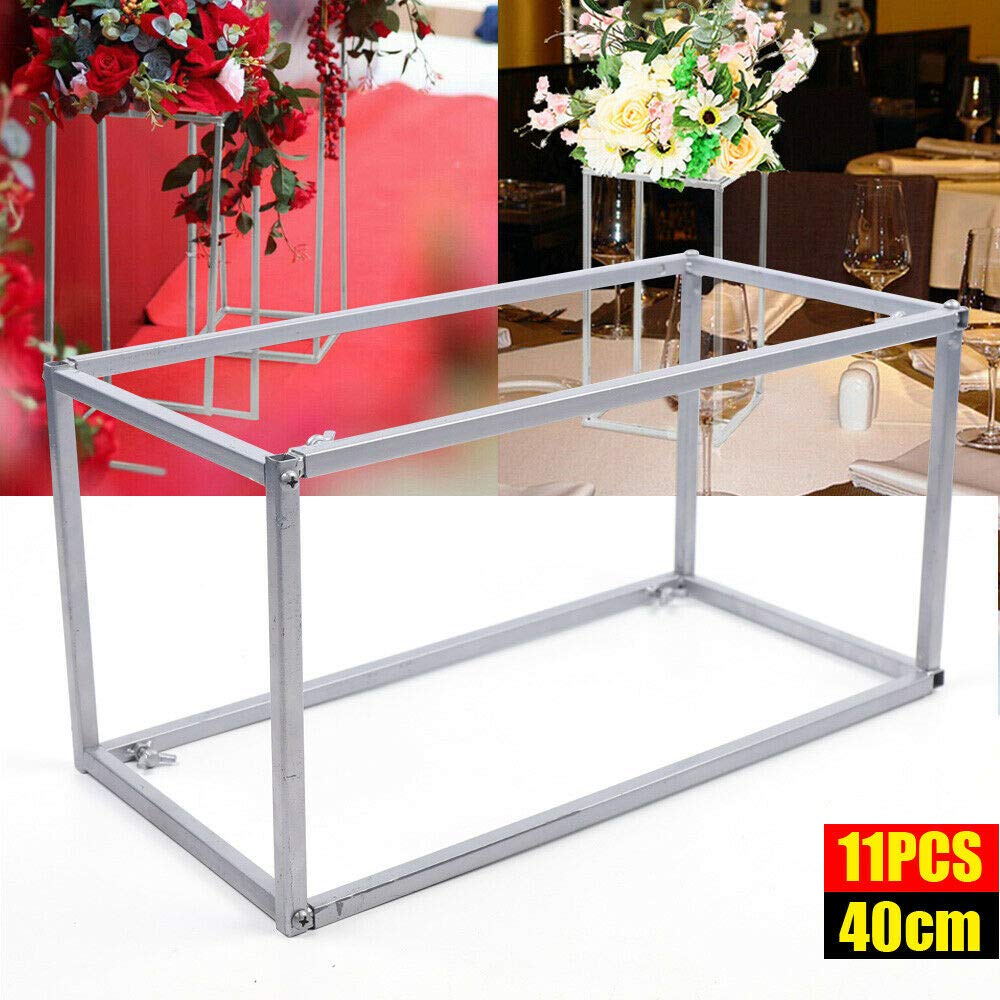 11-Piece Silver Metal Wedding Flower Stand Set - 15.7x8.7x8.7 Inch Geometric Vase Columns for Floral Arrangements - Perfect for Weddings, Events & Home Decor (US Stock)