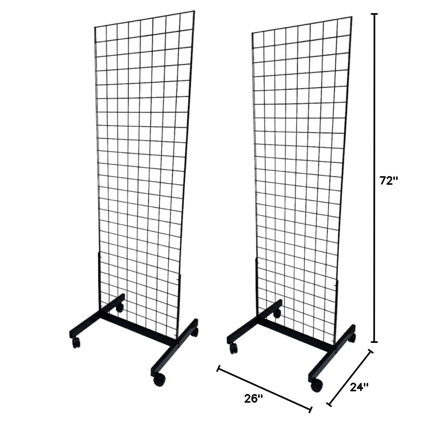 Black 2' x 6' Heavy Duty Rolling Gridwall Display Panel - Commercial Retail Store Fixture for Clothing, Accessories & Trade Shows (Set of 2)