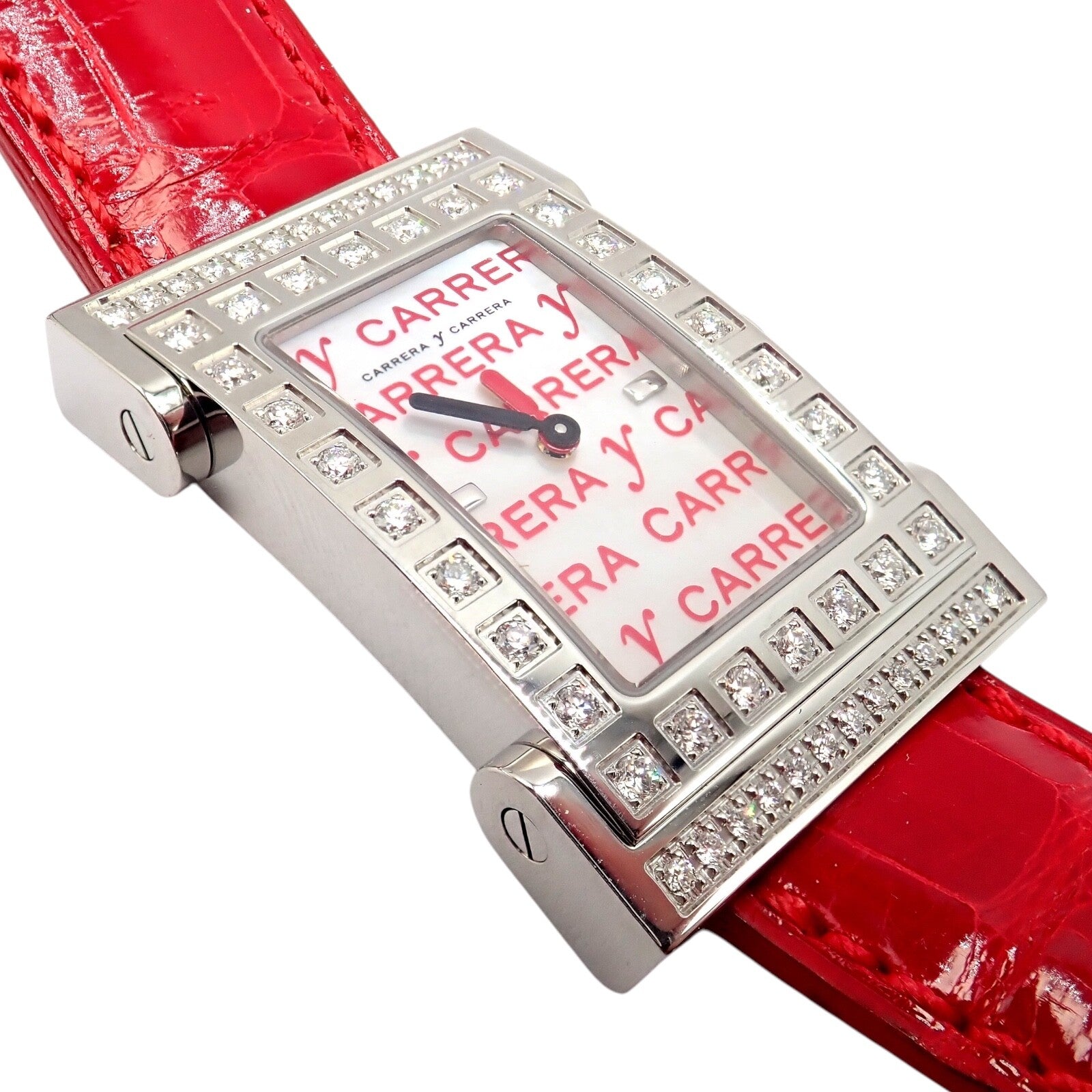Carrera Y Carrera CyC Tempus Fugit Diamond Red Alligator Leather Ladies Watch with Gift Box - Luxury Women's Timepiece for Special Occasions & Gifts