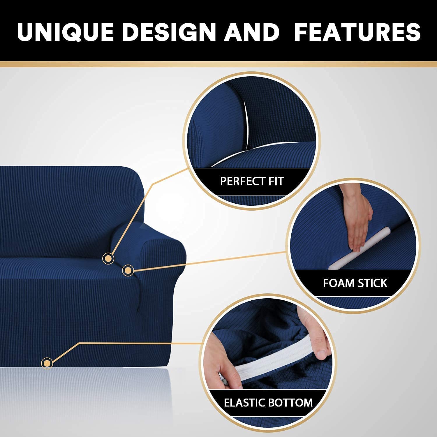 Stretch Loveseat Cover Sofa Slipcover Set - Plaid Pattern Furniture Protector | Removable & Washable Navy Blue | Perfect for Living Room, Dorm, or Office