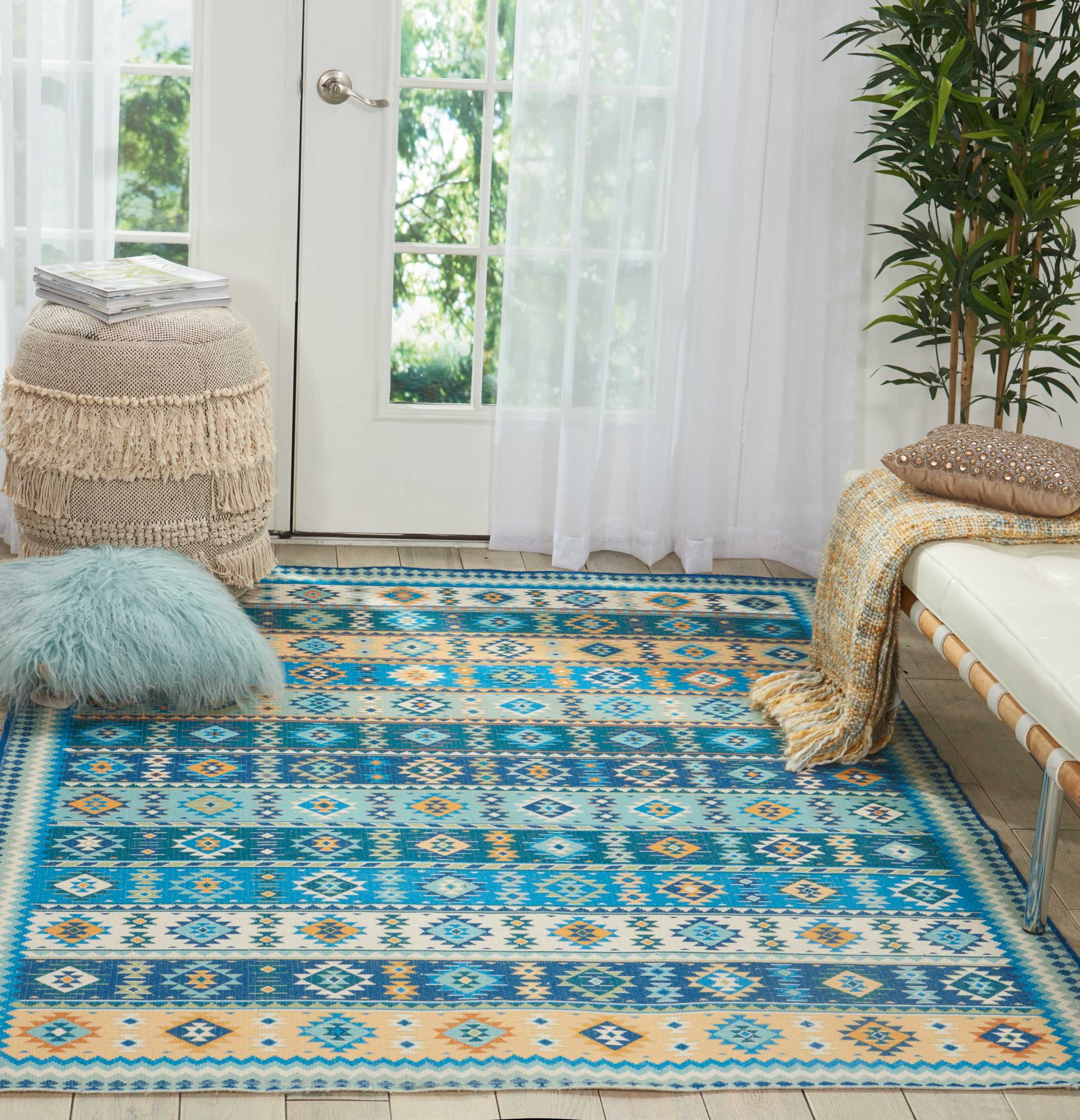 Nourison Madera Tribal Light Blue 5' x 7' Area Rug - Easy Cleaning, Non-Shedding, Stain Resistant - Perfect for Bedroom, Living Room, Dining Room & Kitchen Decor (5x7) | Soft & Durable Floor Covering for High Traffic Areas