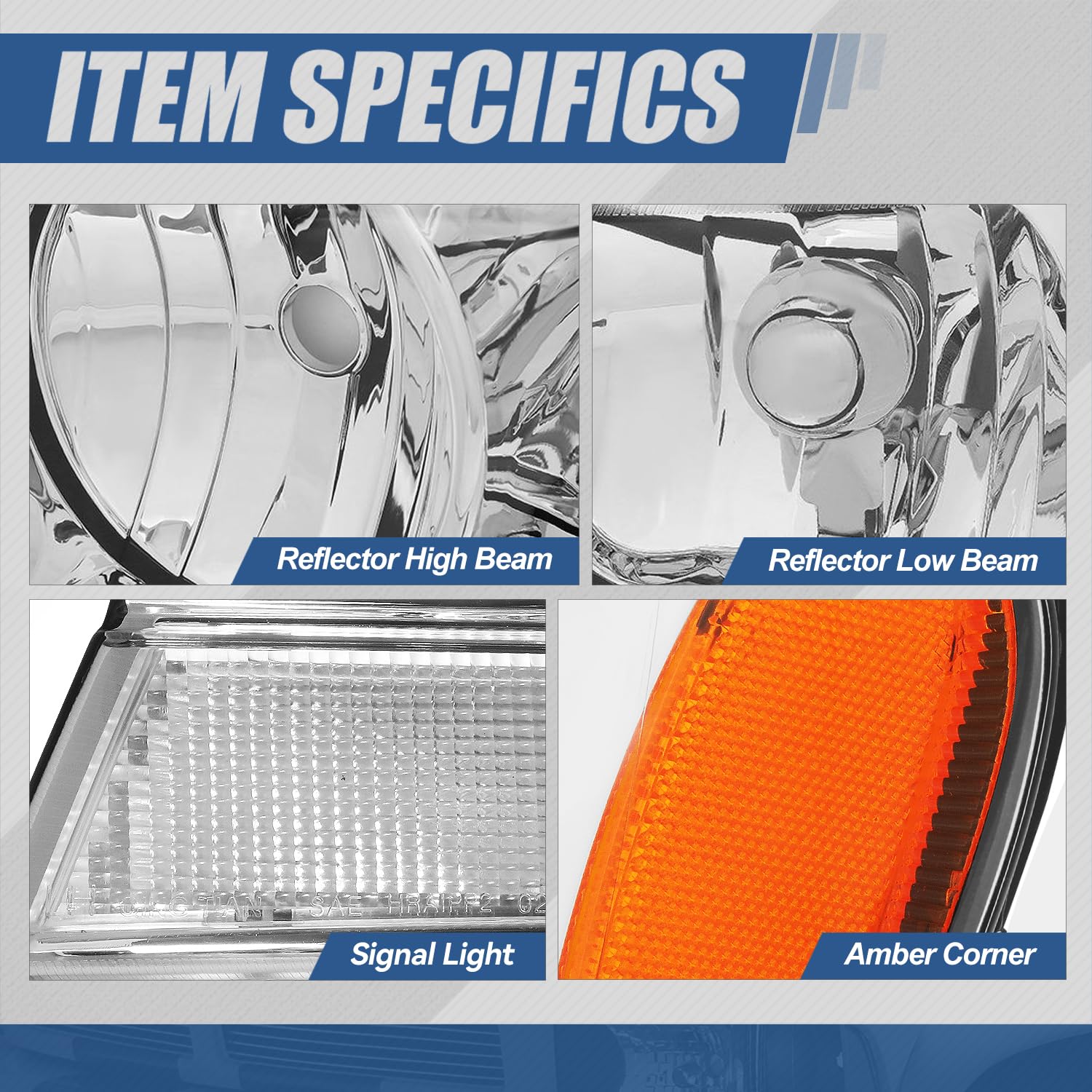 Auto Dynasty Halogen Headlights Assembly Replacement for 1999-2004 Jeep Grand Cherokee WJ - Driver & Passenger Side Headlamps (CH2502121 CH2503121) with Chrome Housing & Amber Corner - Perfect for Night Driving & Off-Road Adventures