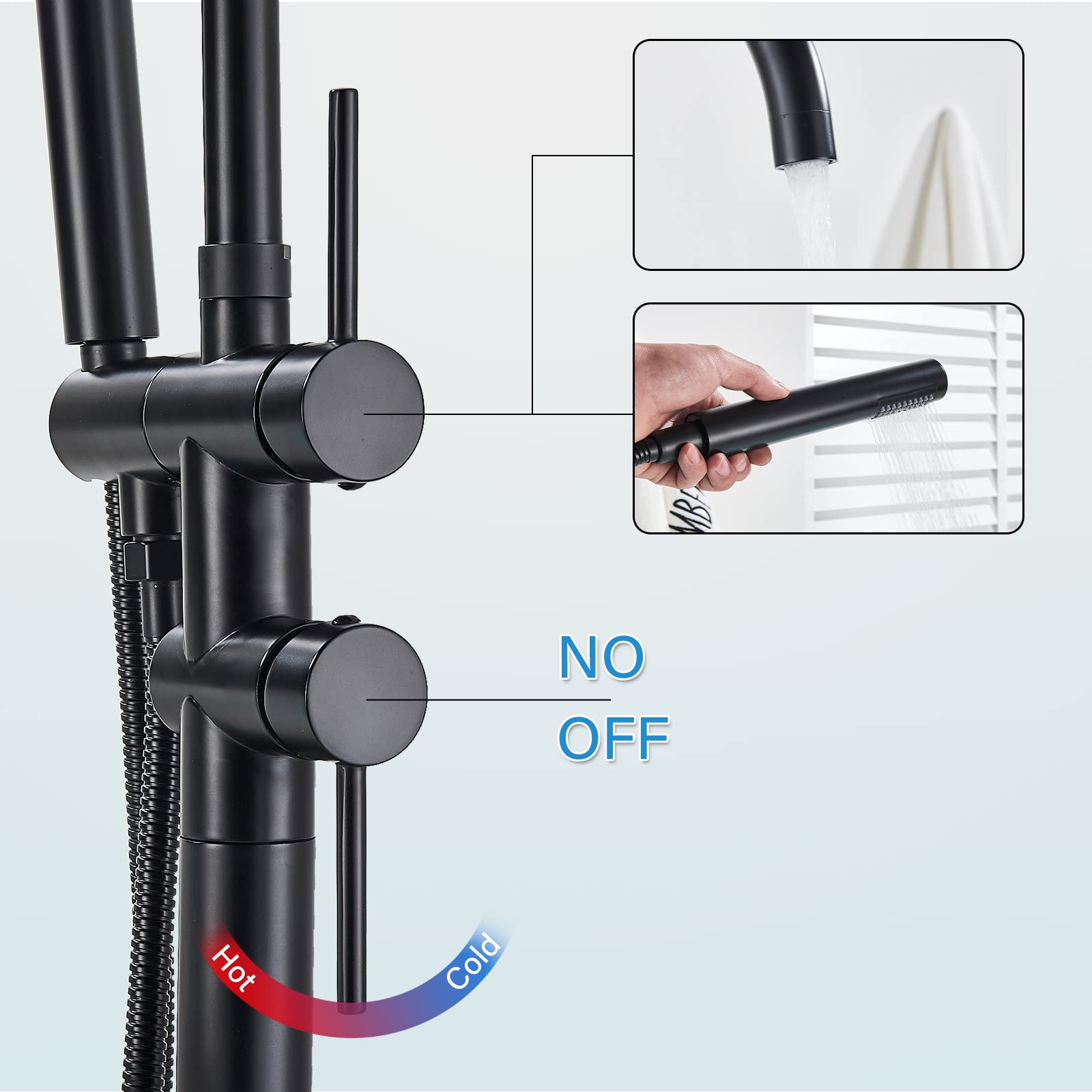 YAGATAP Freestanding Bathtub Faucet - Matte Black Floor Mount Tub Filler with High Flow Shower & Handheld Sprayer - Perfect for Modern Bathroom & Spa Relaxation