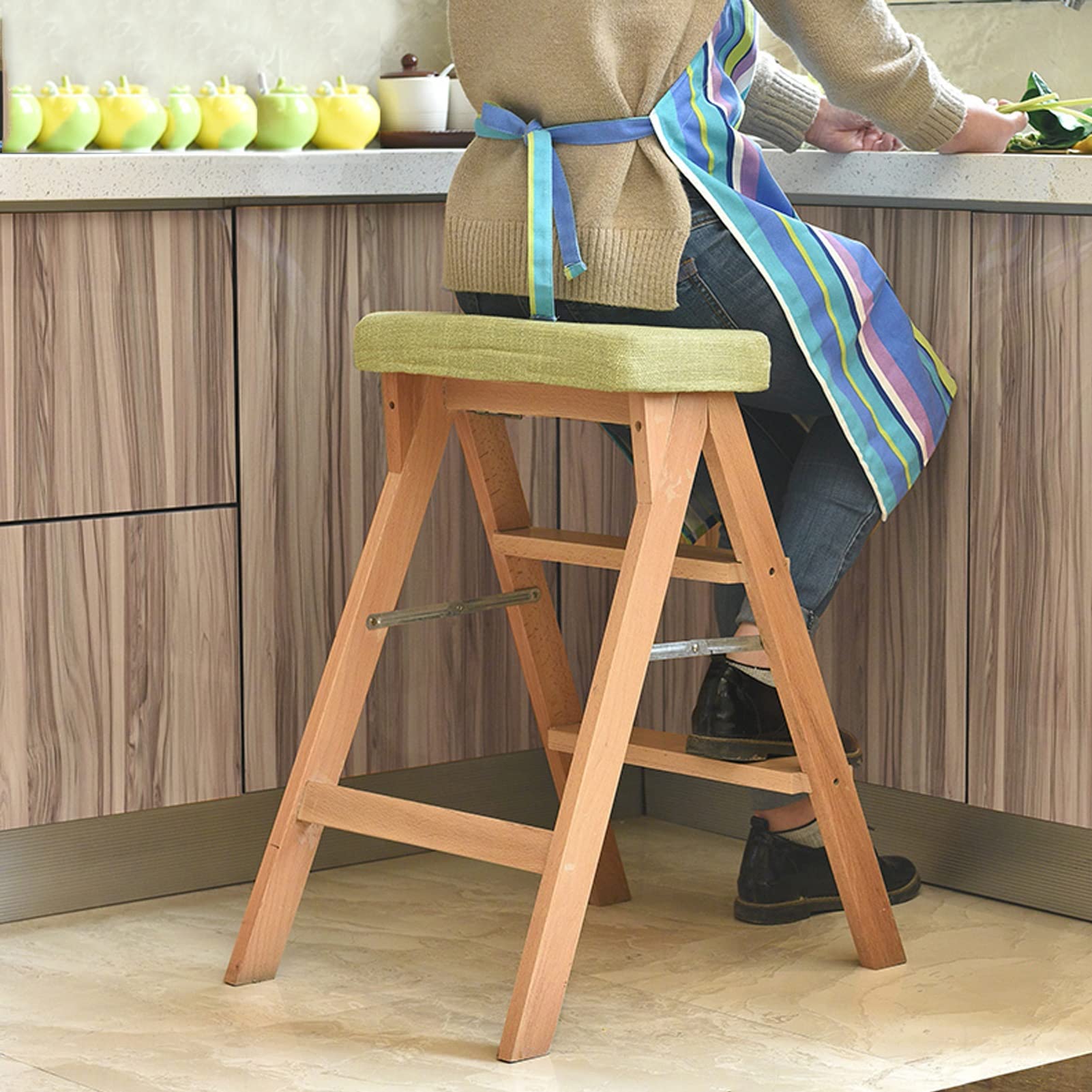 3-Step Solid Wood Step Stool for Kitchen, Bathroom, Indoor & Outdoor Use - Multifunctional Flower Stand, Ladder Stool for Home Decor, Gardening, and Storage