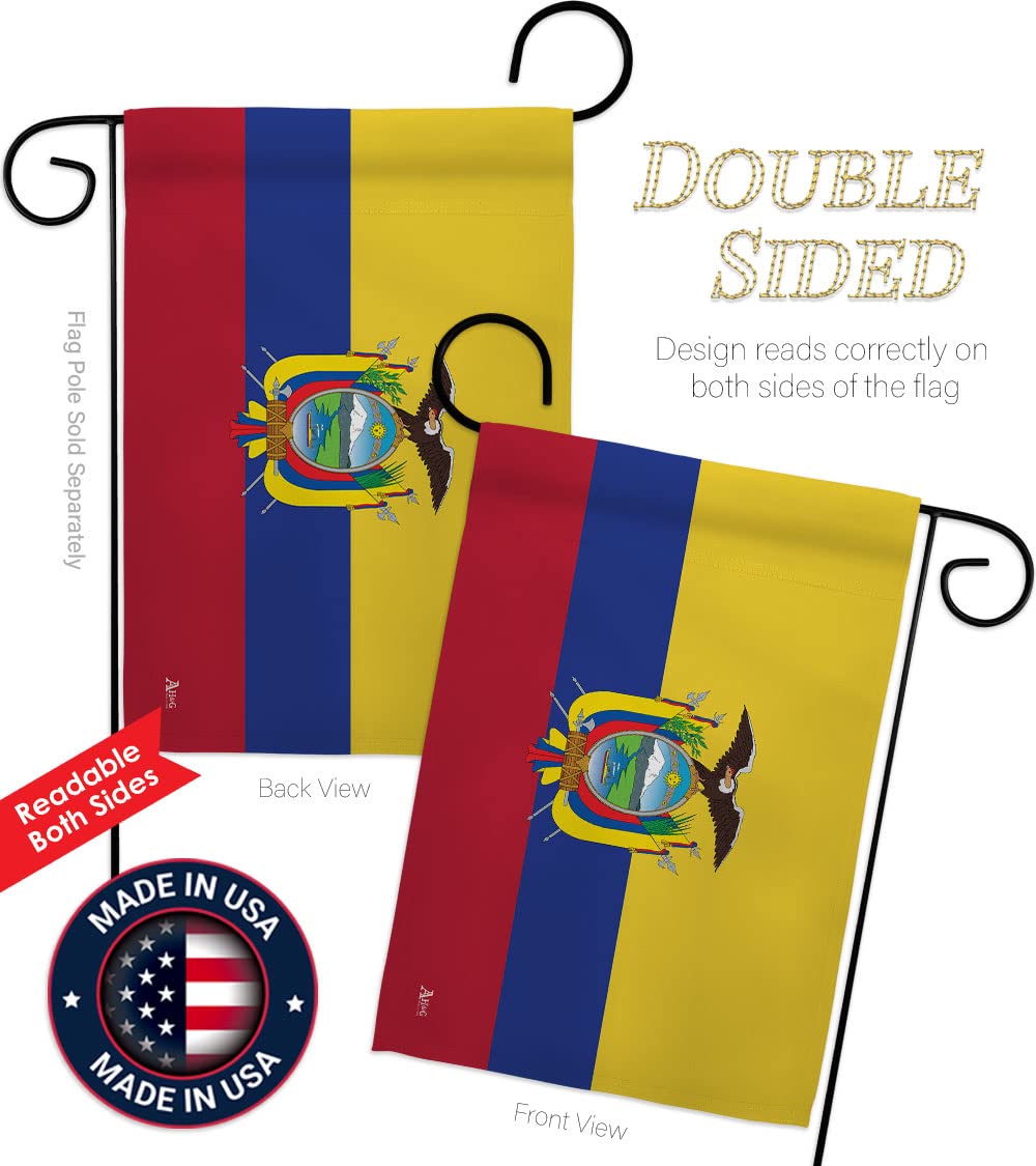 Americana Home & Garden Ecuador Double-Sided Garden Flag Set with Stand - USA Made Country House Decoration Banner for Yard, Patio & Outdoor Decor - Perfect for National Holidays, Cultural Events & International Celebrations