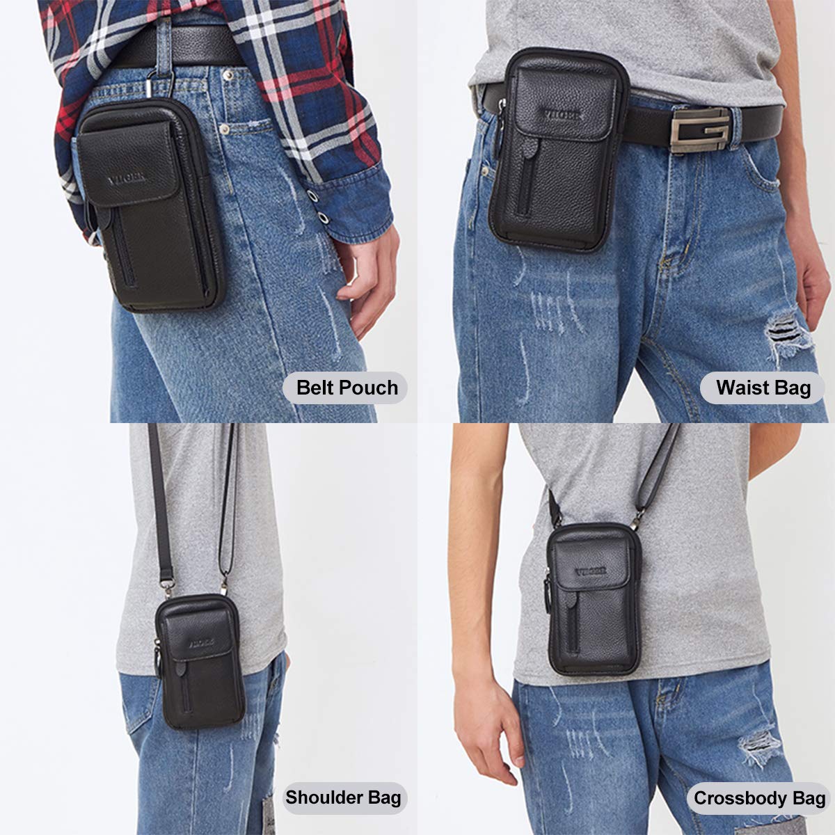 Premium Leather Shoulder Holster for iPhone 16 Pro Max/15 Pro Max & Galaxy S24 Ultra - Multi-Pocket Crossbody Phone Bag with Belt Clip - Stylish & Secure Smartphone Pouch for Women (Black) - Perfect for Work, Travel & Outdoor Activities
