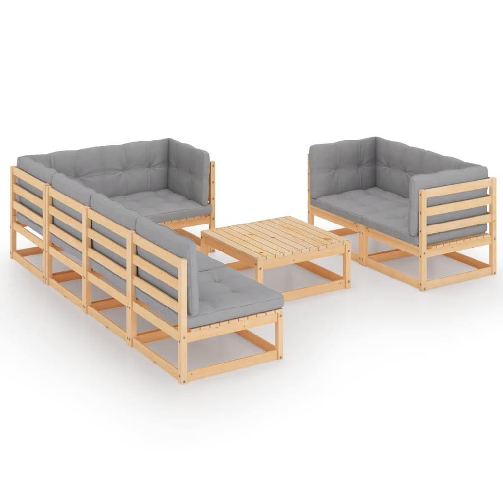 vidaXL 8-Piece Patio Lounge Set - Outdoor Garden Furniture with Sectional Sofa, Cushions & Coffee Table - Retro Style Solid Pine Wood - Perfect for Backyard, Poolside & Patio Relaxation