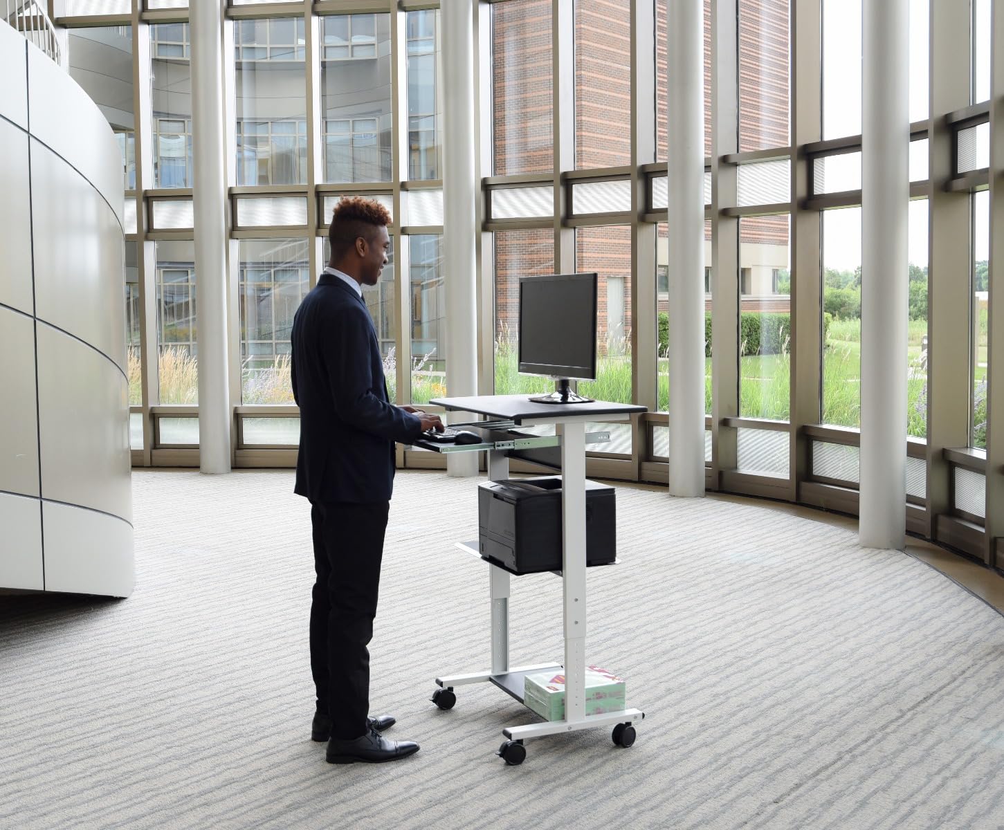 LUXOR STAND-WS30 Adjustable 3-Tier Standing Desk Converter | Ergonomic Height-Adjustable Workstation for Home & Office | Perfect for Laptops, Monitors & Office Accessories