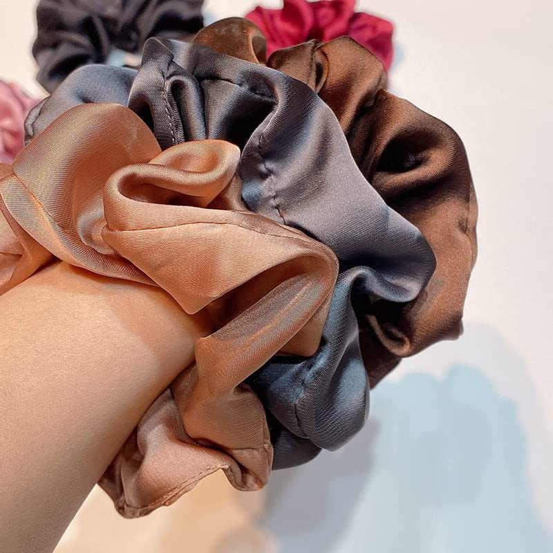 Staila 6-Piece Satin Silk Scrunchies for Women - Soft No-Slip Hair Ties, Ponytail Holders for Thick Hair - Gentle on Hair (Perfect for Workouts, Office & Everyday Use)