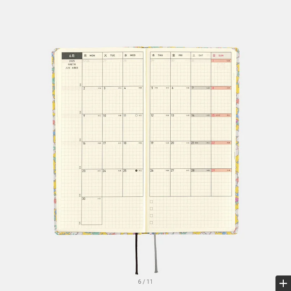 Hobonichi Techo 2025 Planner - Liberty Fabrics Paysanne Blossom Weeks Hardcover, Weekly Horizontal Layout, January Start, Monday Start, English Edition | Perfect for Journaling, Planning & Productivity