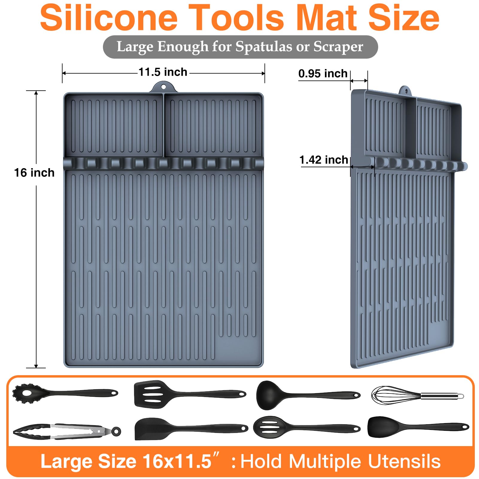 Non-Slip Silicone Griddle Mat for Blackstone - Heat-Resistant Grill Accessories with Drip Pad & Spatula Holder - Perfect for Outdoor Cooking, Camping & Backyard BBQs (Grey)