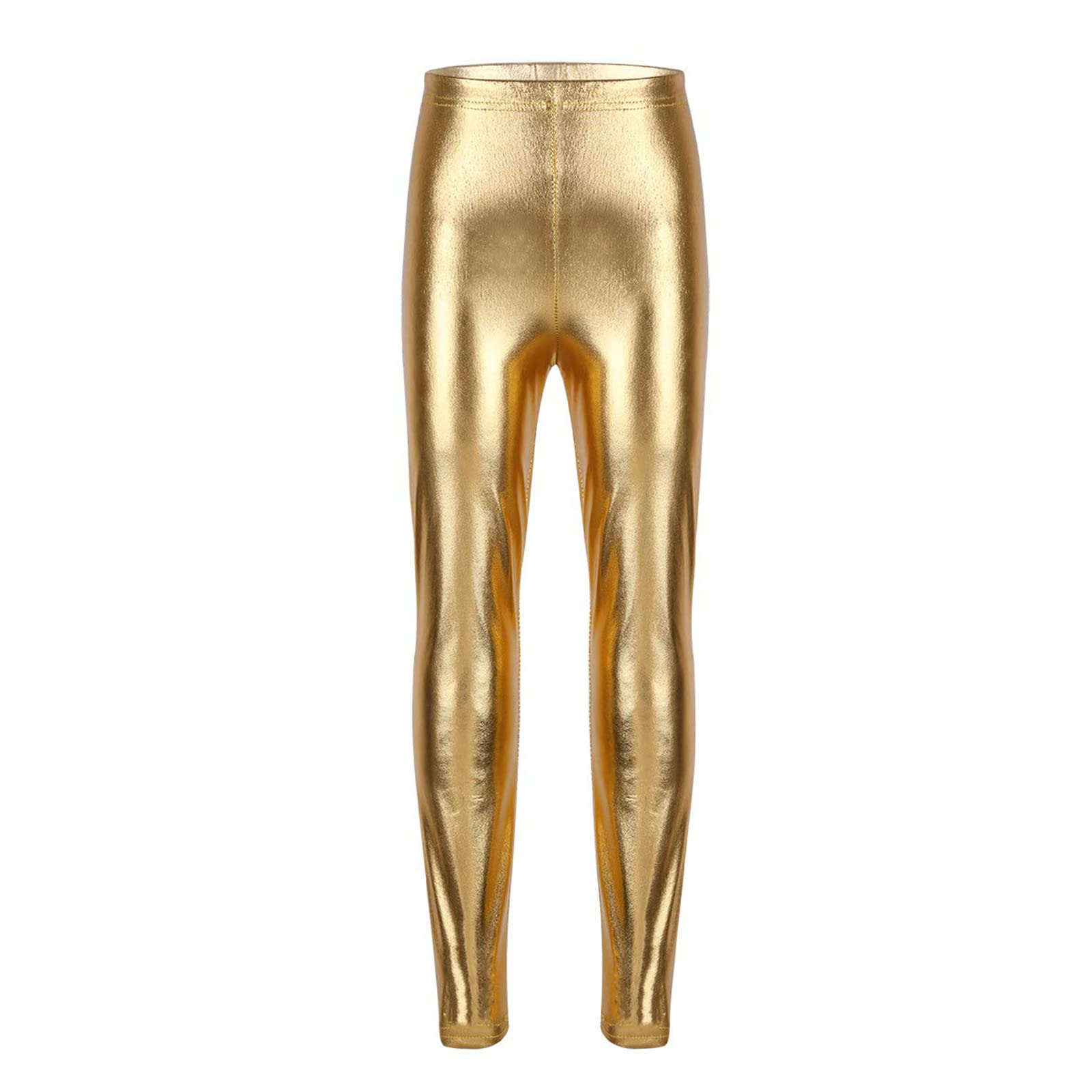 Kids Girls Boys Metallic Leggings Pants - Modern Hip Hop Street Dance Performance Costume Trousers for Stage Shows, Competitions & Daily Wear