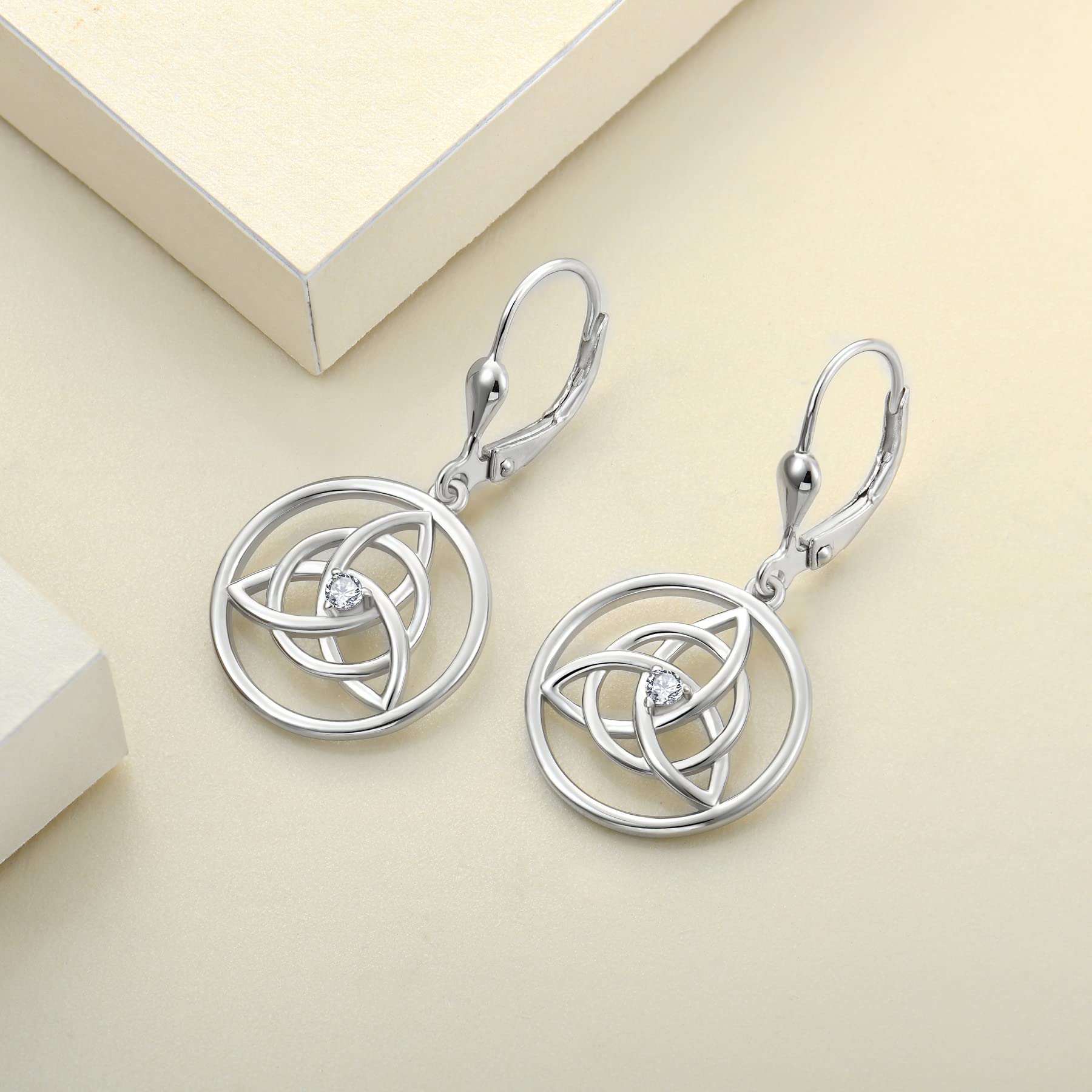925 Sterling Silver Celtic Knot Earrings with Birthstones - Trinity Leverback Drop Dangle Jewelry for Women | Elegant Gift for Anniversary, Birthday & Special Occasions