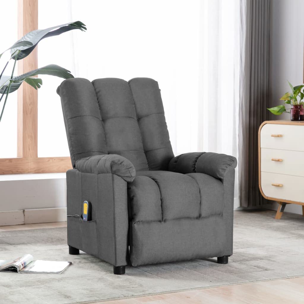 SKM Massage Recliner Chair with Heat & Vibration - Light Gray Fabric (Model 9806) for Living Room, Home Theater & Office Relaxation