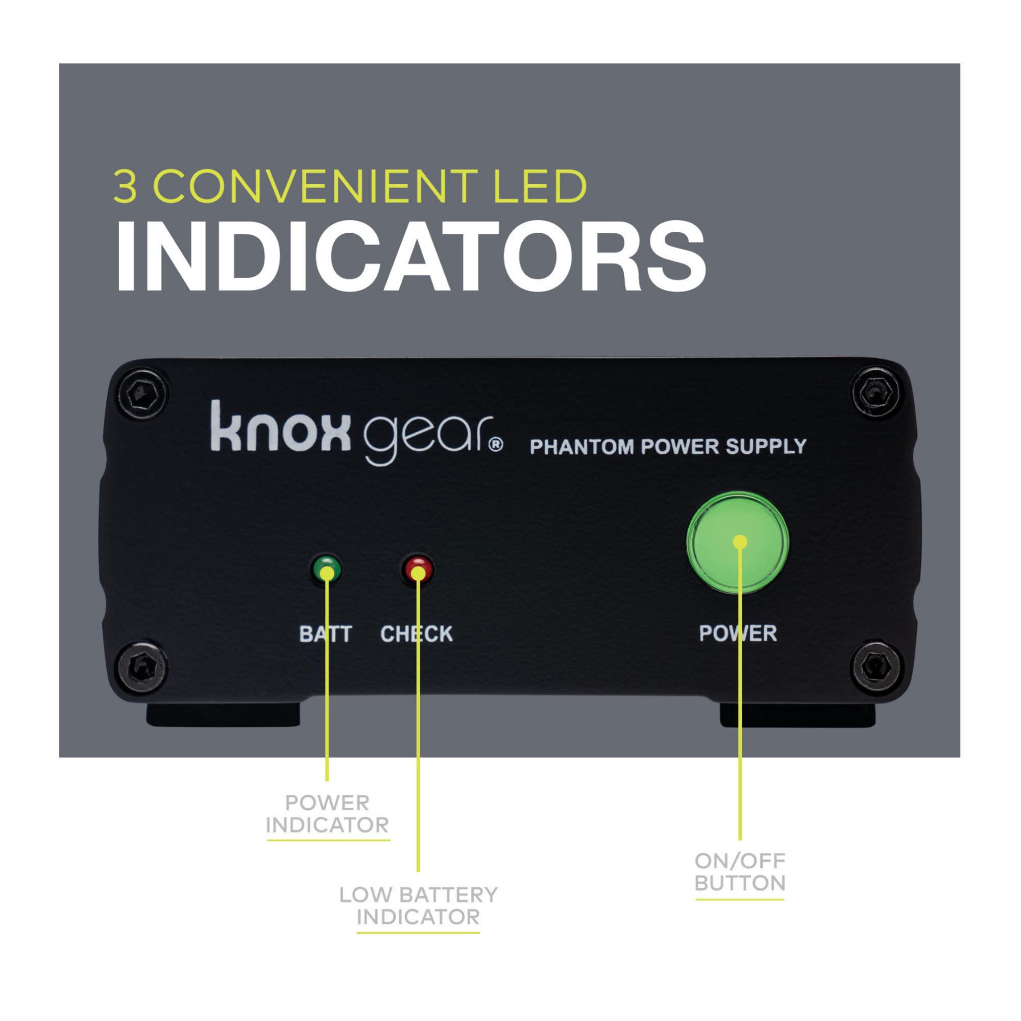 Knox Phantom Power Supply for Condenser Microphones - 48V Portable Mic Power with LED Indicators | Battery & AC Adapter Powered | Perfect for Studio Recording, Podcasting & Live Performances