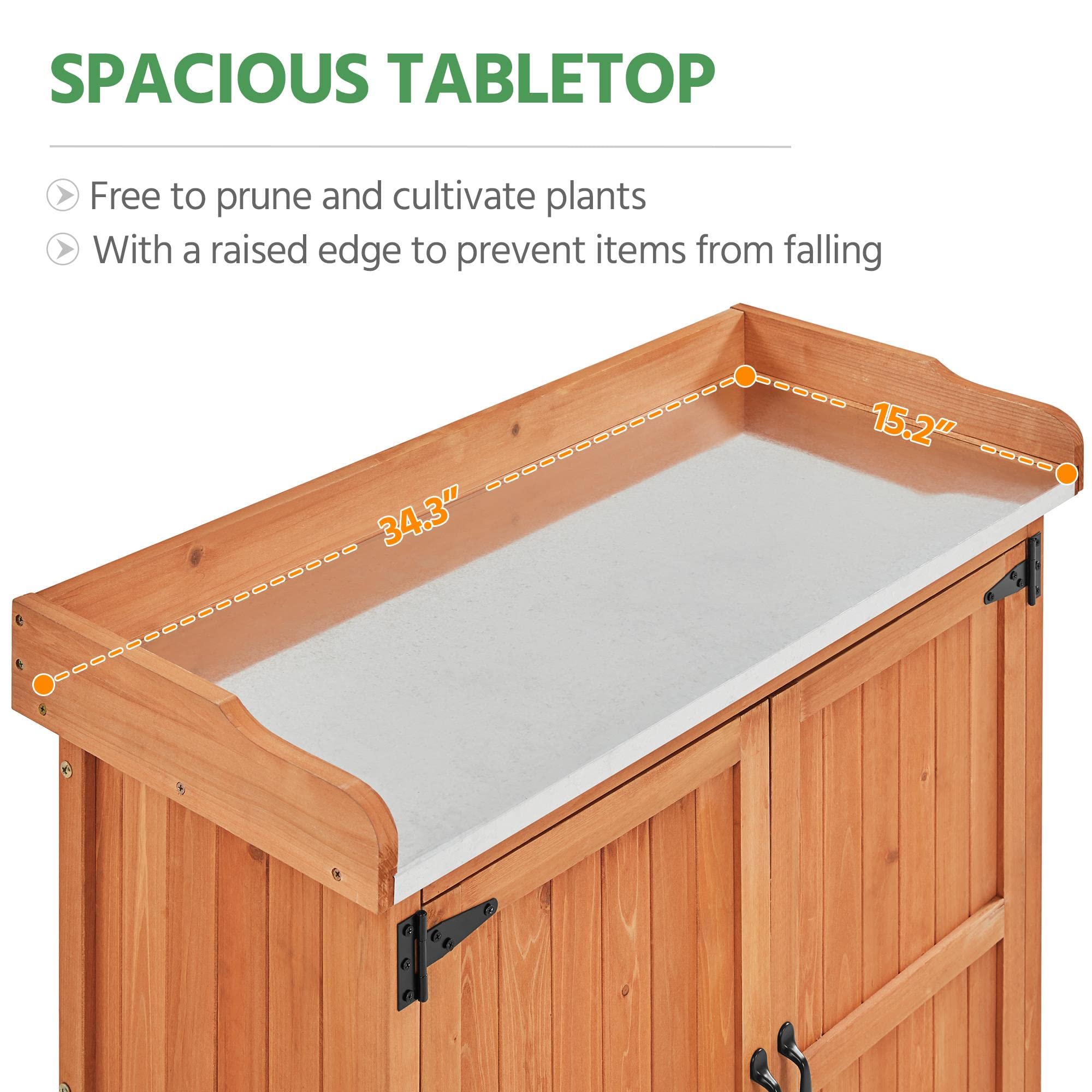 Yaheetech Outdoor Garden Potting Bench - Solid Wood Planting Work Table with Storage Cabinet & Metal-Plated Tabletop for Patio, Gardening, and DIY Projects - Perfect for Organizing Tools, Pots, and Supplies in Your Backyard or Greenhouse