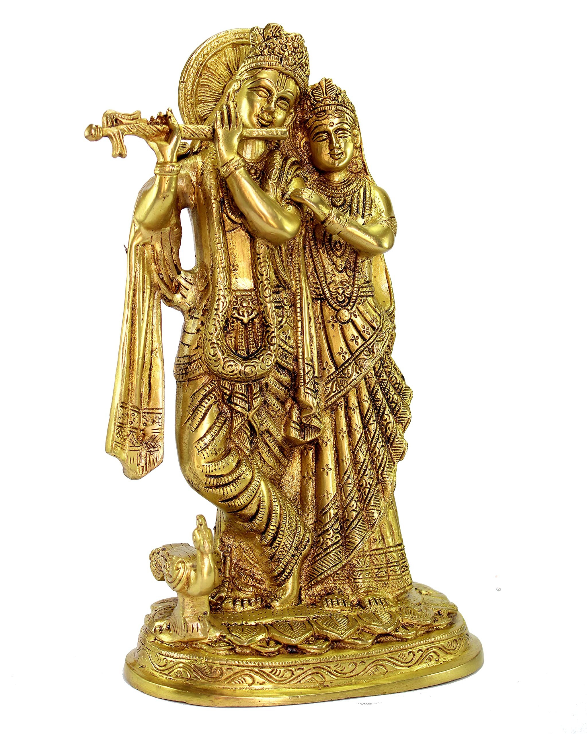 12 Inch Brass Radha Krishna Murti Idol Statue - Handcrafted Hindu Deity Sculpture for Pooja, Home Decor & Spiritual Altar | Perfect for Diwali, Wedding Gifts & Temple Worship