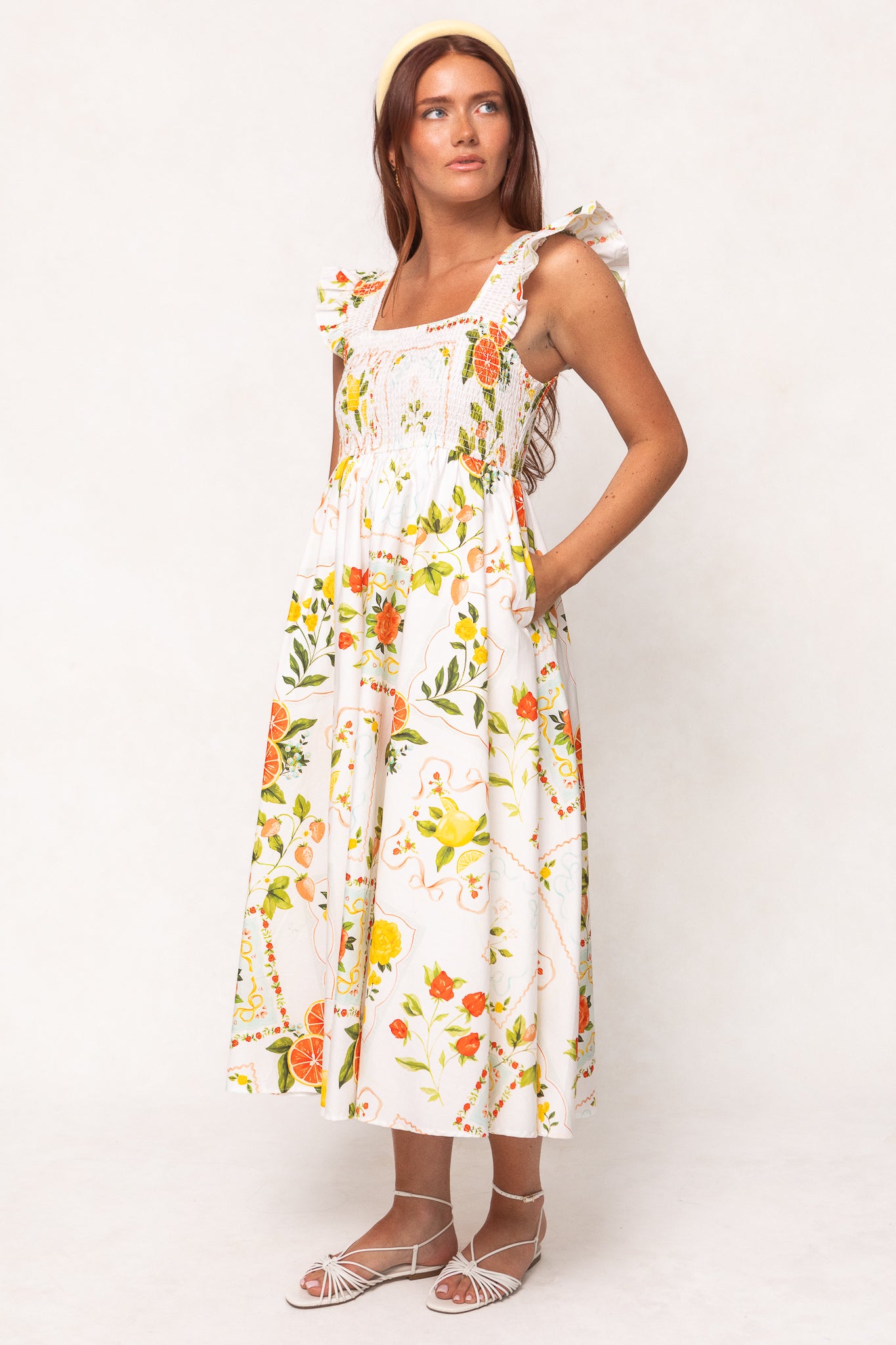 Camilla Citrus Print Dress - Floral Summer Maxi Dress for Women - Perfect for Beach Vacations & Outdoor Parties