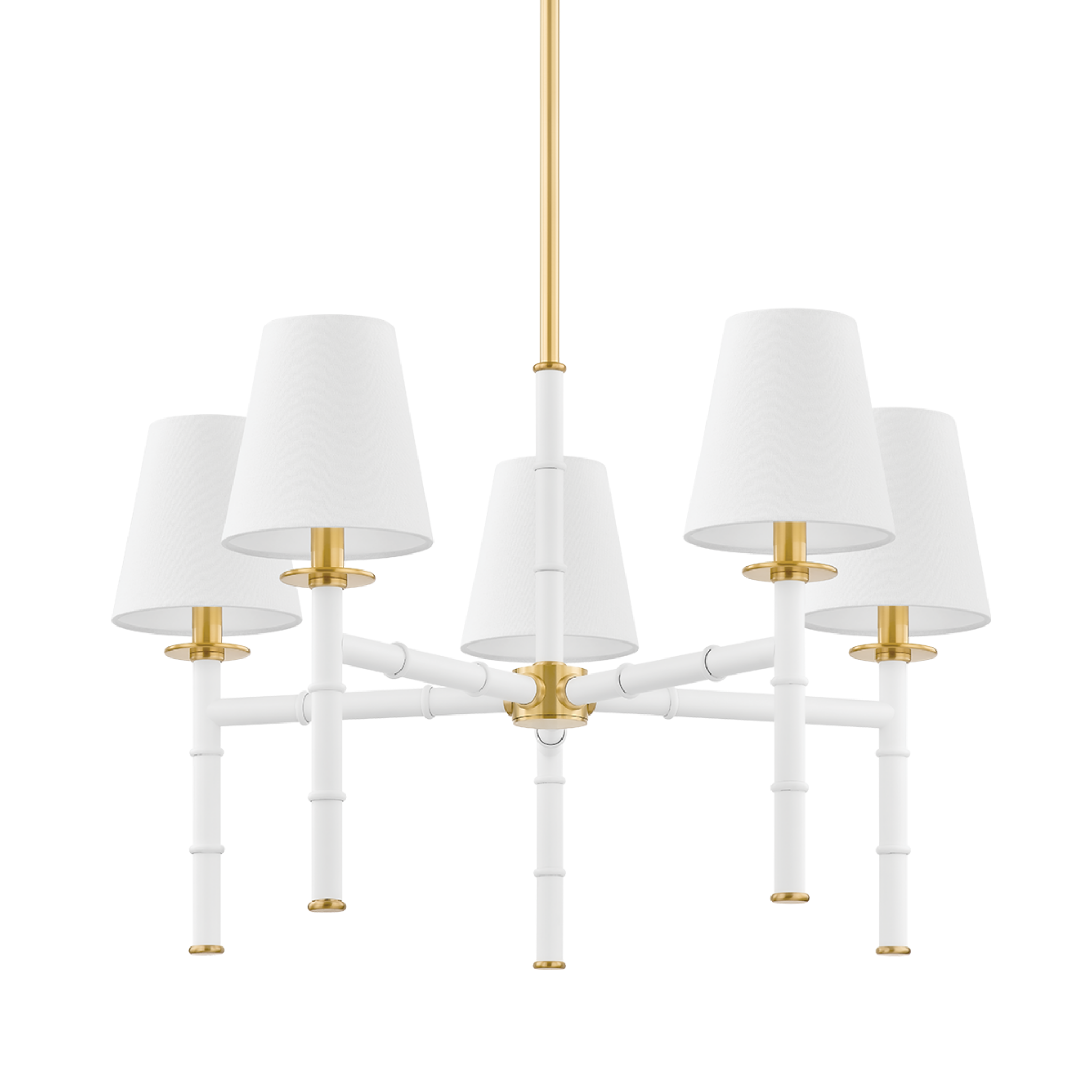 Vintage Aged Brass & White Bamboo 5-Light Chandelier - Elegant Ceiling Light Fixture for Dining Room, Bedroom, or Living Room Decor