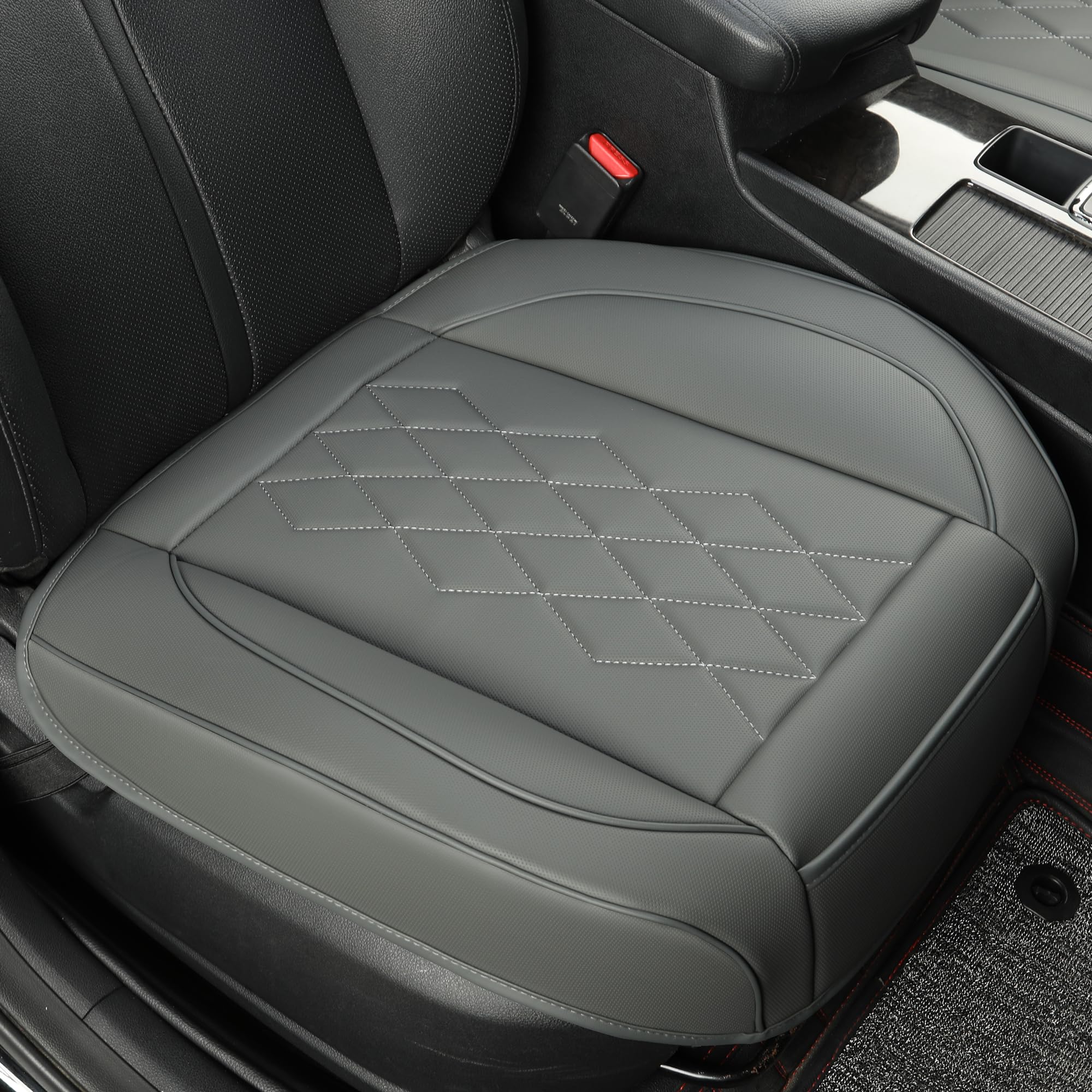 JOJOBAY 2-Pack Premium Leather Car Seat Covers - Padded & Anti-Slip Front Seat Protectors for 95% Vehicles (Grey) | Perfect for Daily Commute, Road Trips & Protecting Car Interiors