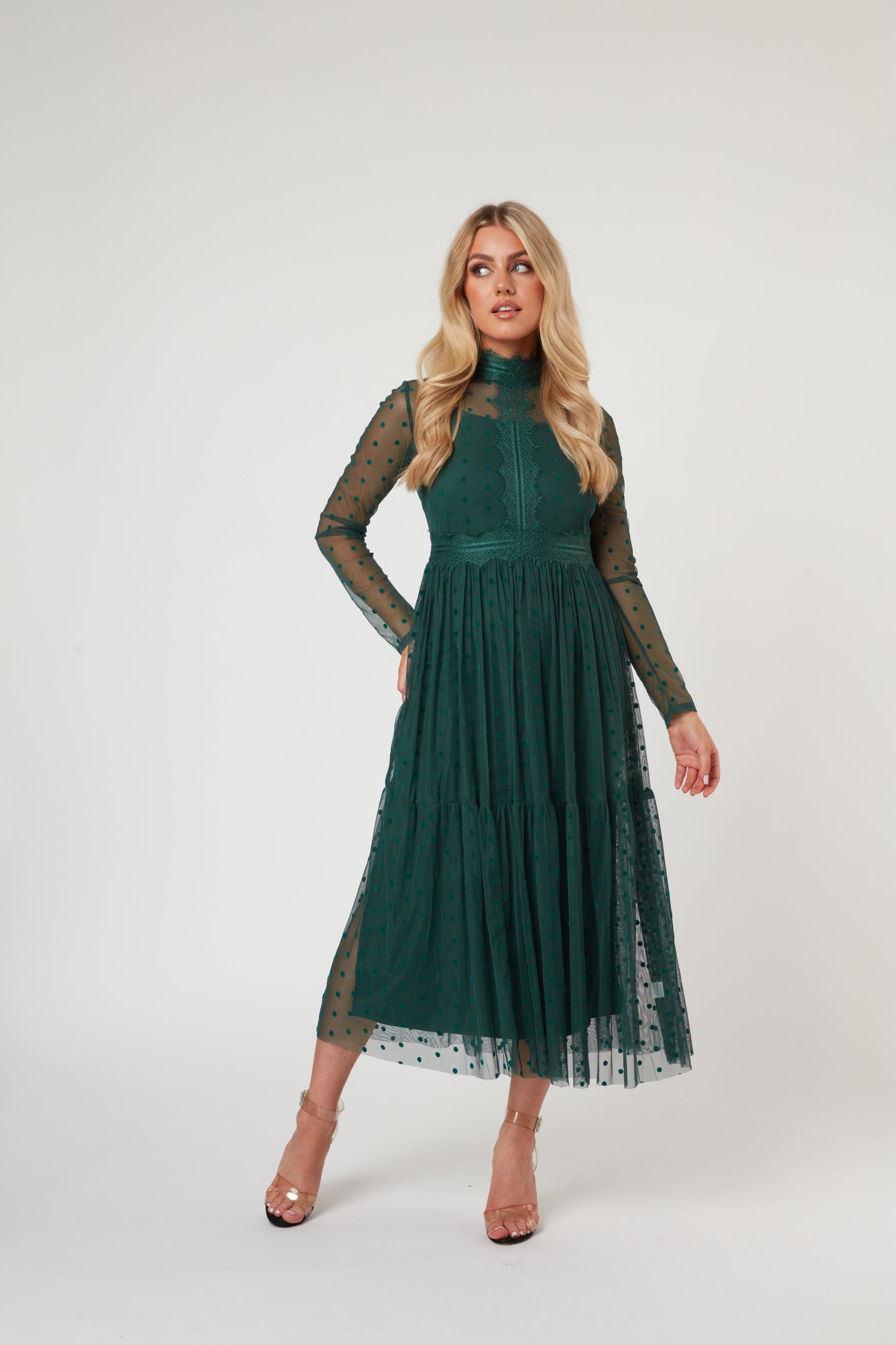 Roman Lola Green Polka Dot Midi Dress - Flowy Summer Dress for Women, Perfect for Beach Vacations, Garden Parties & Date Nights