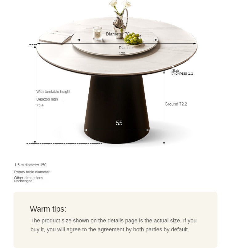 Solid Oak Wood Round Dining Table with Rock Plate - Perfect for Farmhouse, Rustic, and Modern Dining Rooms