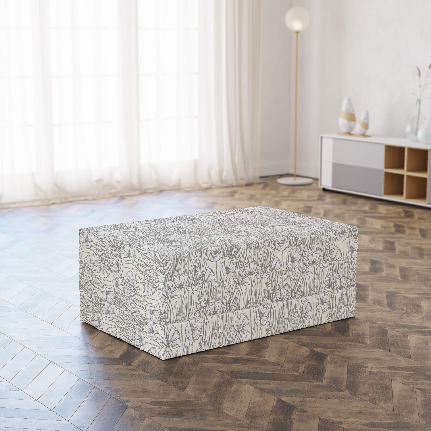 Ambesonne Foldable Gardening Mattress - Soft Shabby Poppy Blooms Design, 74.8