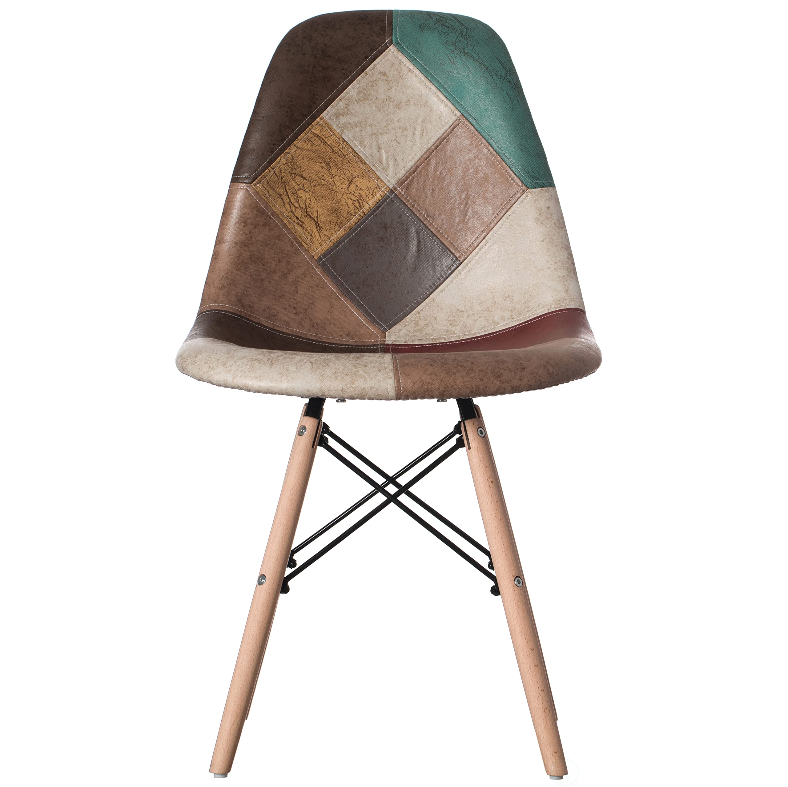 Modern Fabric Patchwork Chair with Leather & Suede-Like Upholstery & Wooden Legs - Set of 2 for Kitchen, Dining Room, Entryway & Living Room - Perfect for Home Decor, Entertaining Guests & Cozy Seating