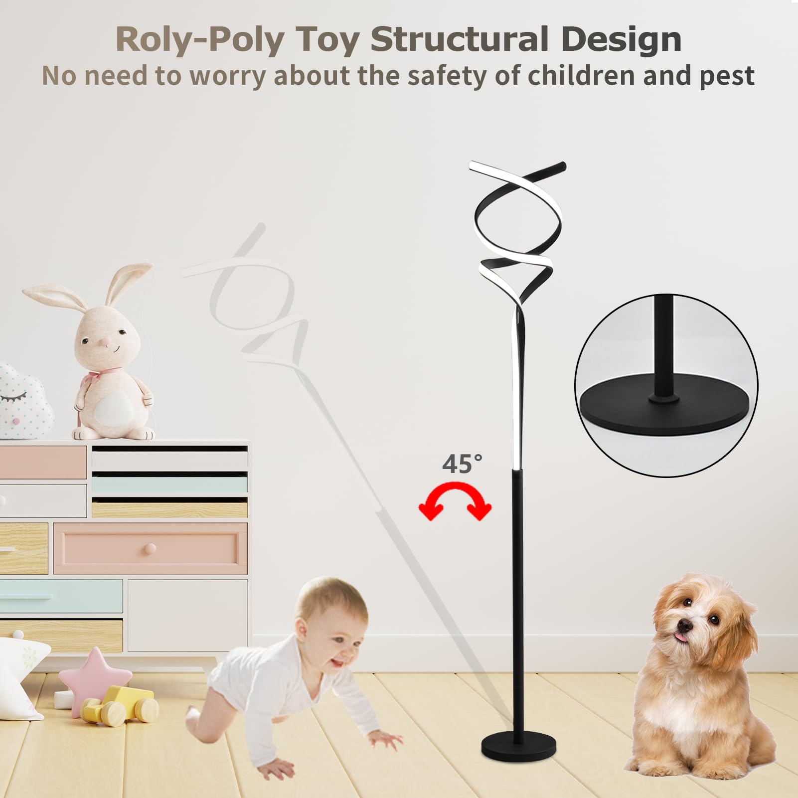 Modern LED Floor Lamp for Living Room & Bedroom - 40W 2500LM Bright Black Standing Light with Remote Control, 3-Color Dimmable, 63