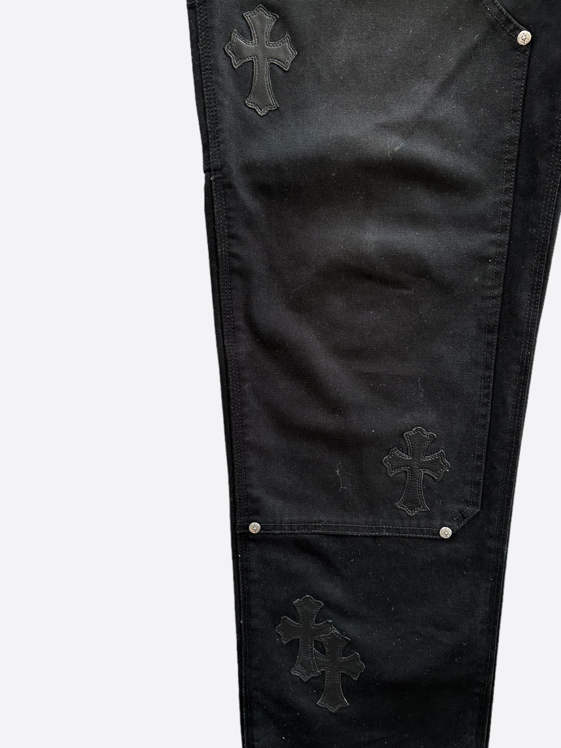 Chrome Hearts Black & Pink Cross Patch 1/1 Carpenter Pants - Vintage Punk Style Denim Pants for Men & Women | Perfect for Streetwear, Gothic Fashion & Concert Outfits