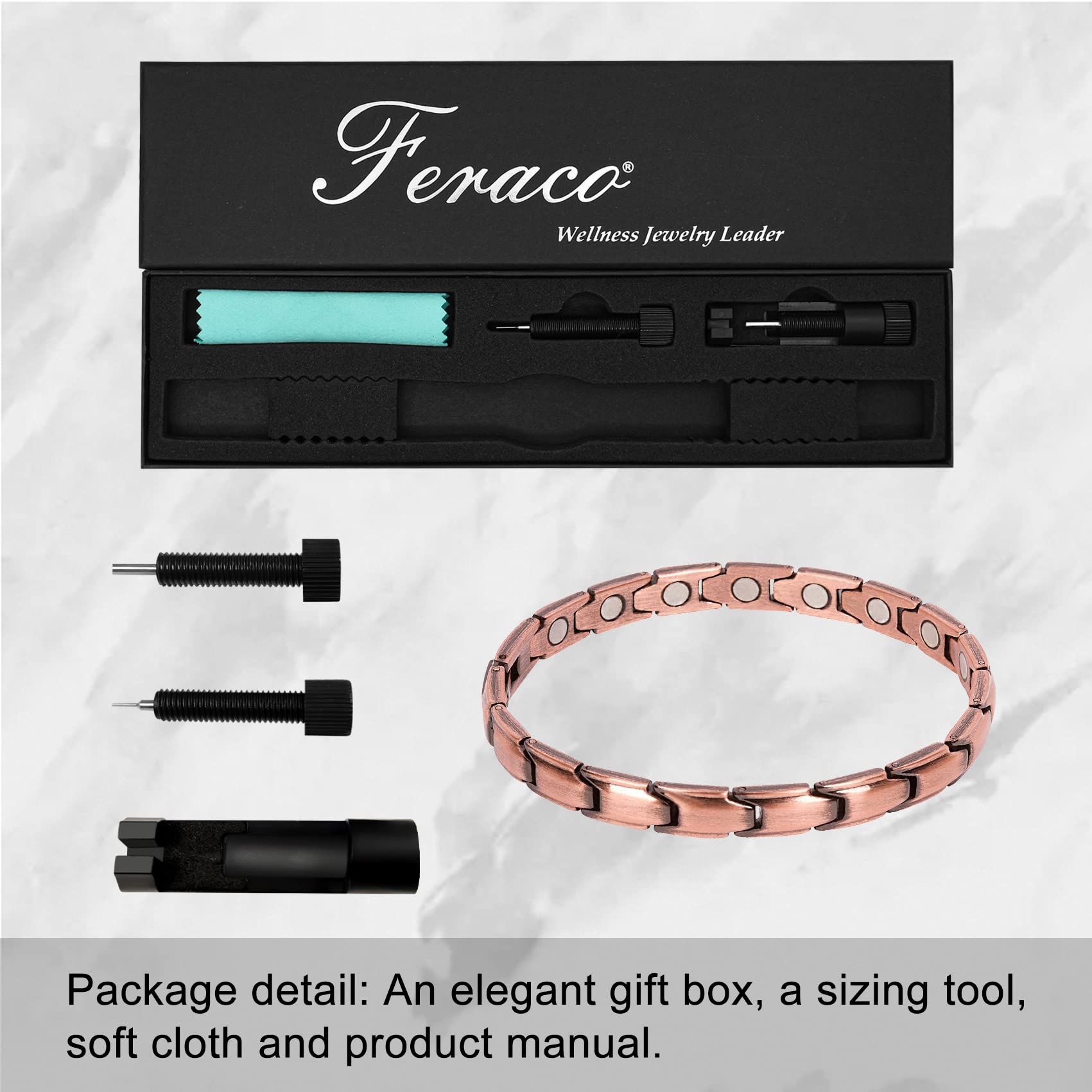 Feraco Solid Copper Magnetic Bracelet for Men & Women - 99.99% Pure Copper, Hand-Forged with 3500 Gauss Magnets - Pain Relief & Improved Circulation for Arthritis & Joint Discomfort