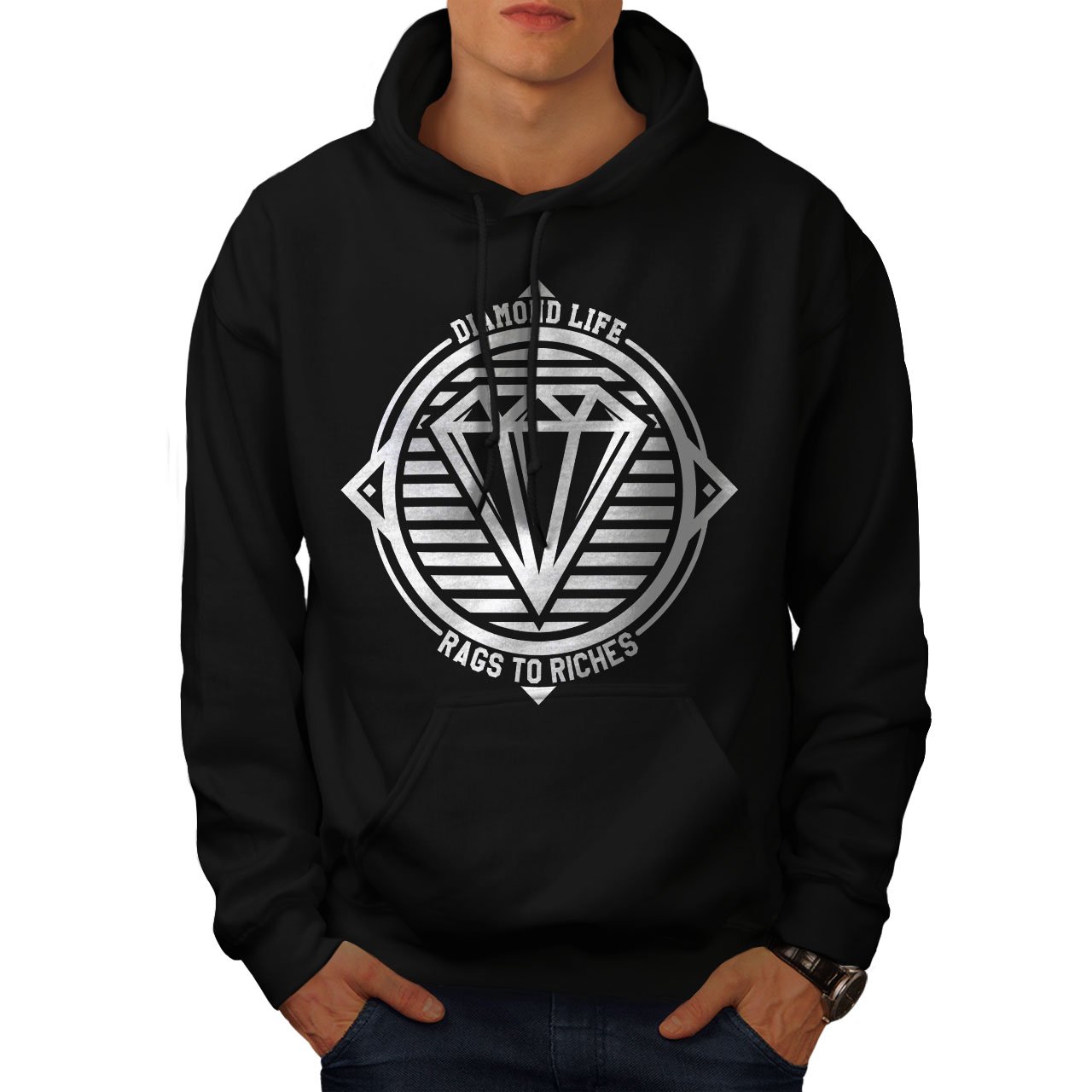 Wellcoda Diamond Life Club Men's Hoodie - Premium Rags Hooded Sweatshirt for Streetwear & Casual Style | Perfect for Urban Fashion, Gym Wear & Everyday Comfort