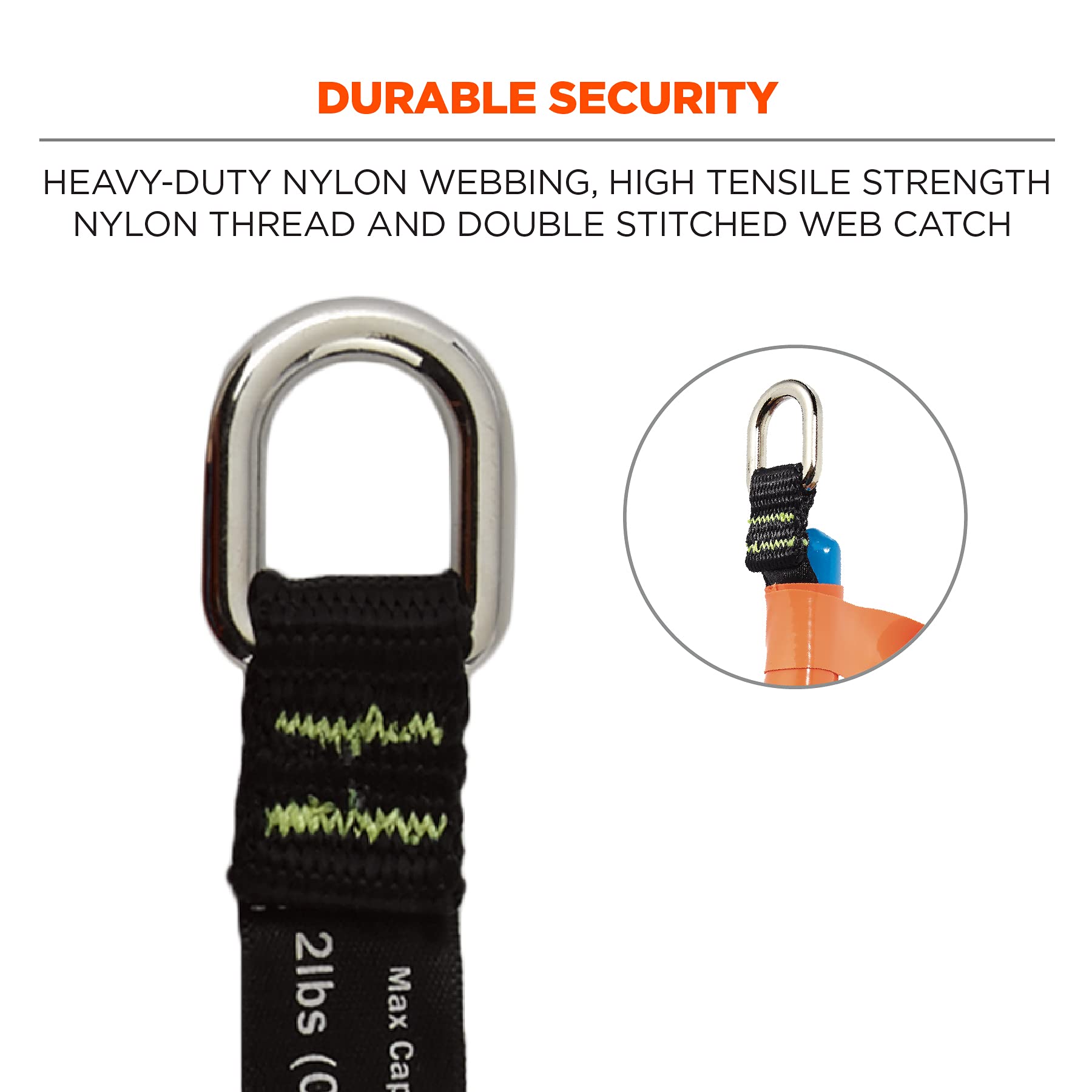 Ergodyne Squids 3700 Web Tool Tail Attachments - 5-Pack (2 lbs) - Multi-Size Black/Orange for Construction, Roofing & Utility Work