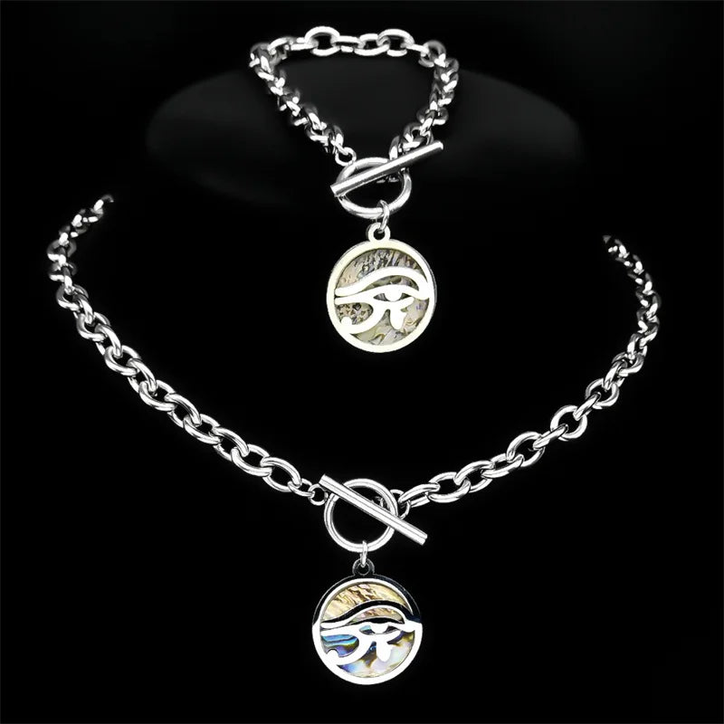 Eye of Horus Jewelry Set - Egyptian God Horus Pendant Necklace & Earrings Set - Perfect for Spiritual Protection, Gift Giving & Boho Fashion