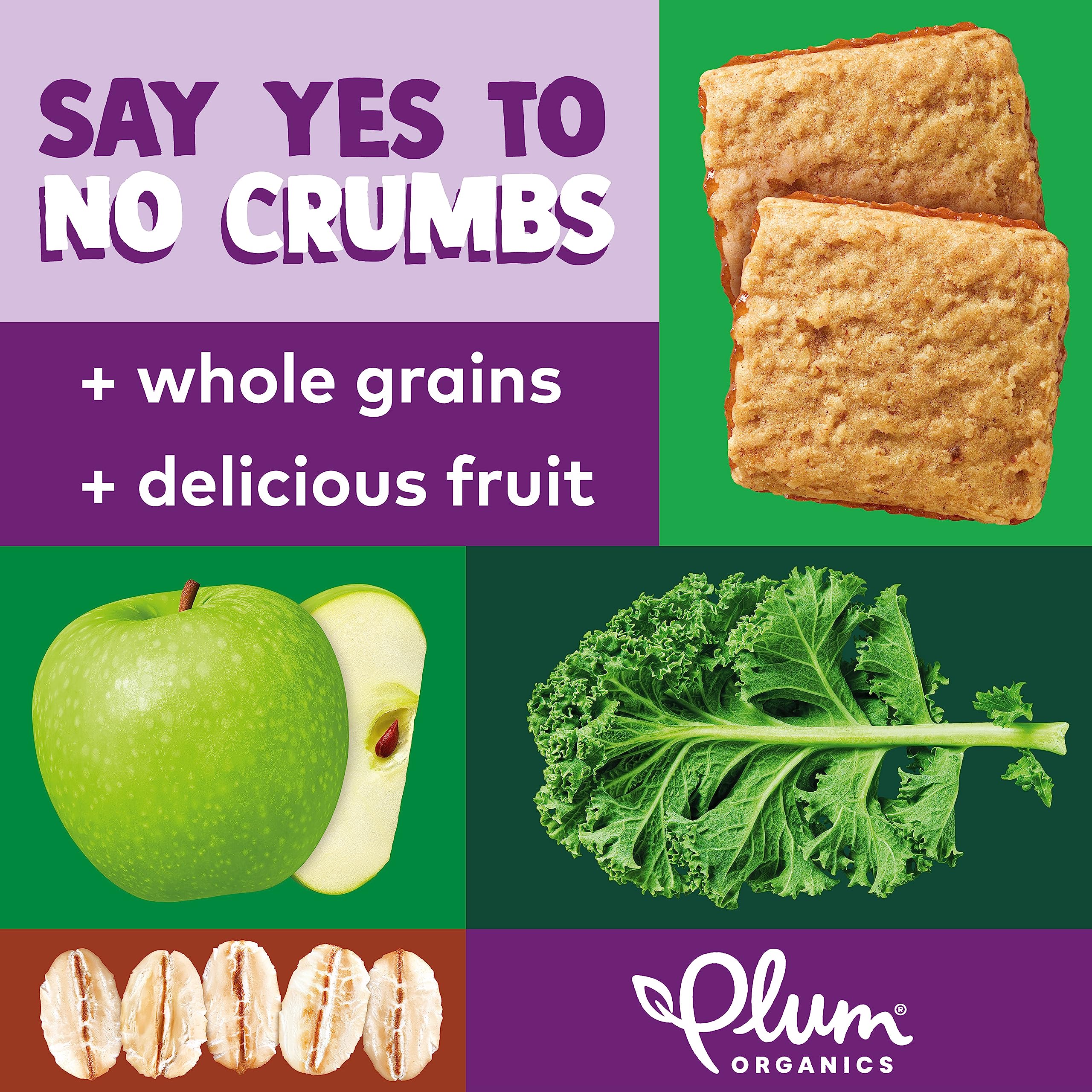 Organic Toddler Snack Bars - Plum Jammy Sammy Apple Kale Oatmeal - Pack of 30 for On-the-Go
