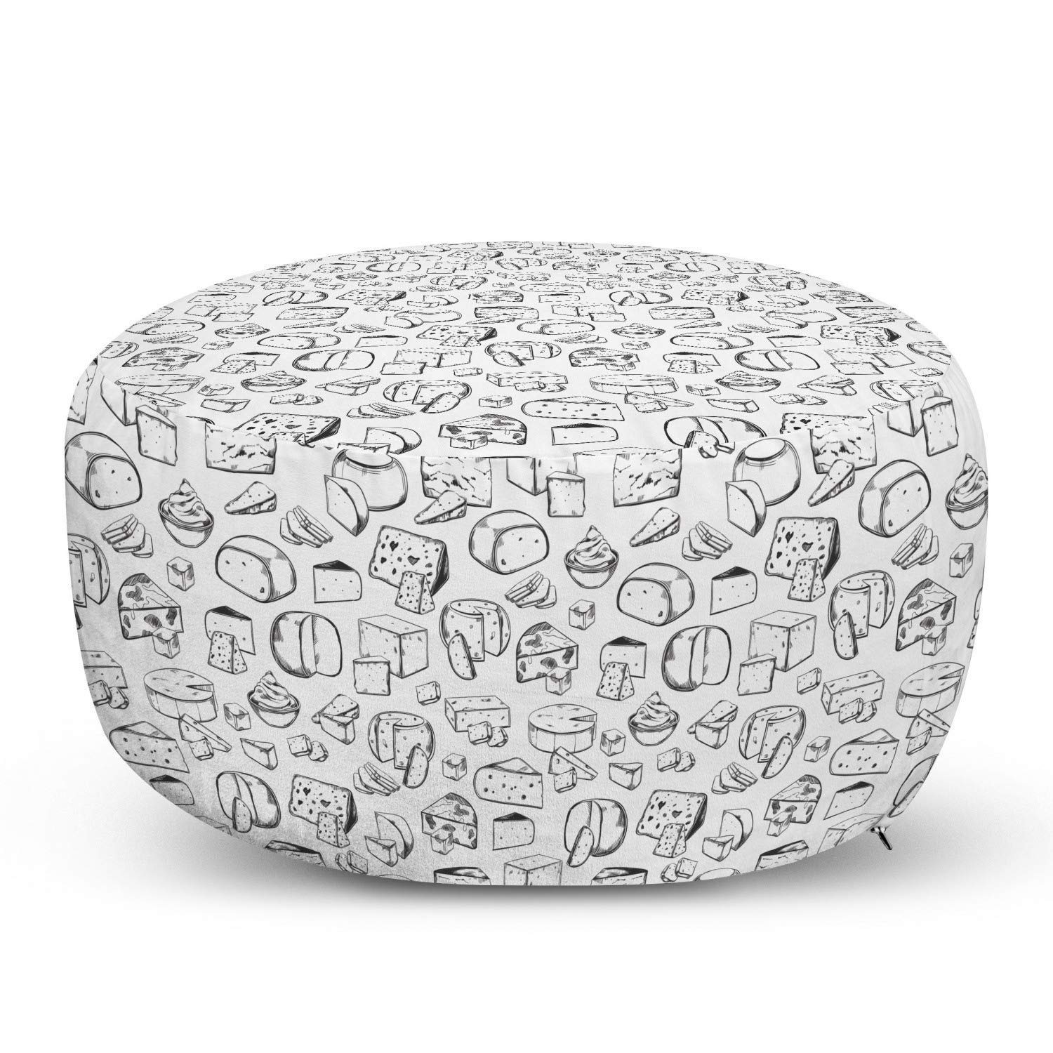 Ambesonne Cheese Pattern Ottoman Pouf - Monochrome European Style Cheese Design Foot Rest with Removable Cover - Soft Decorative Pouf for Living Room & Bedroom in White & Charcoal Grey - Perfect for Home Decor, Lounge Seating and Extra Guest Seating